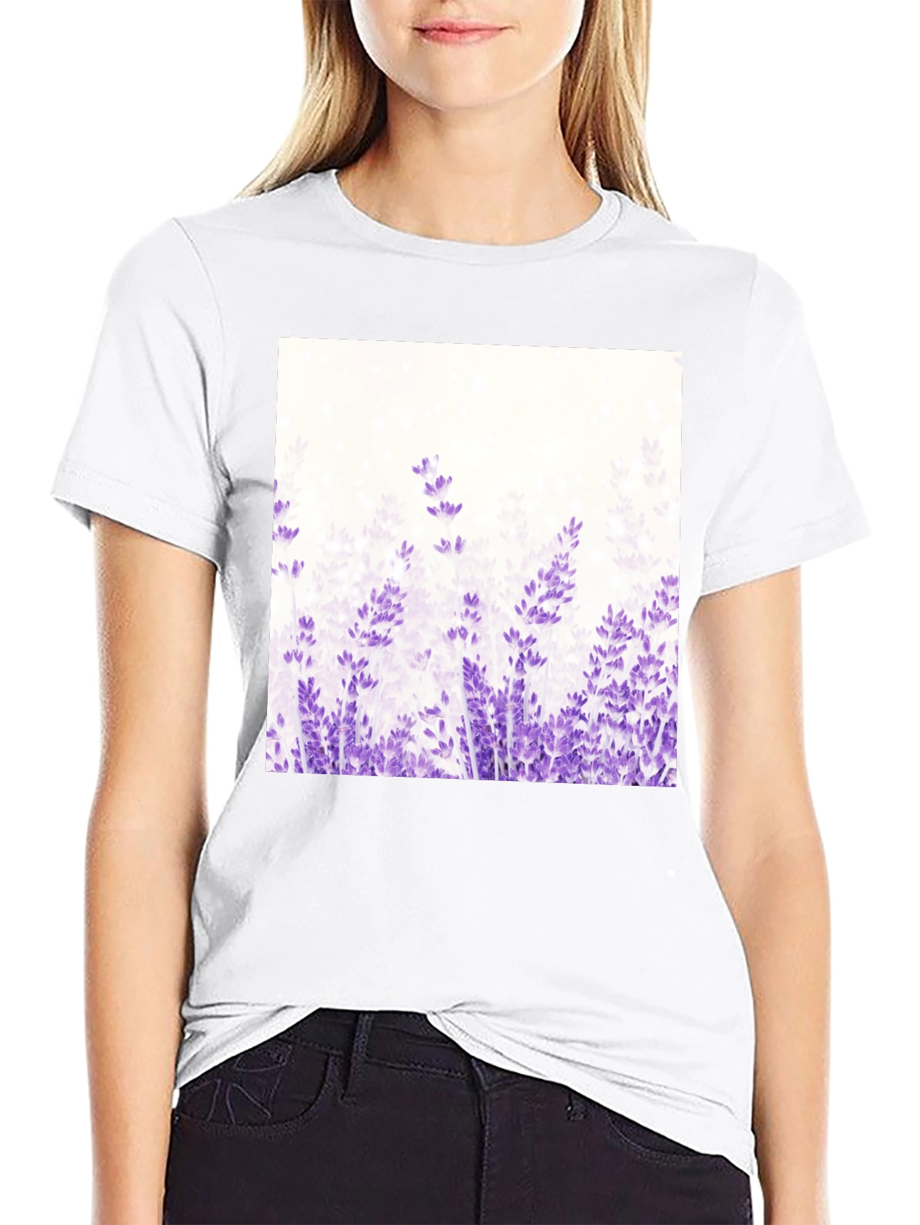 Floral Lavender Graphic T-Shirt - Black