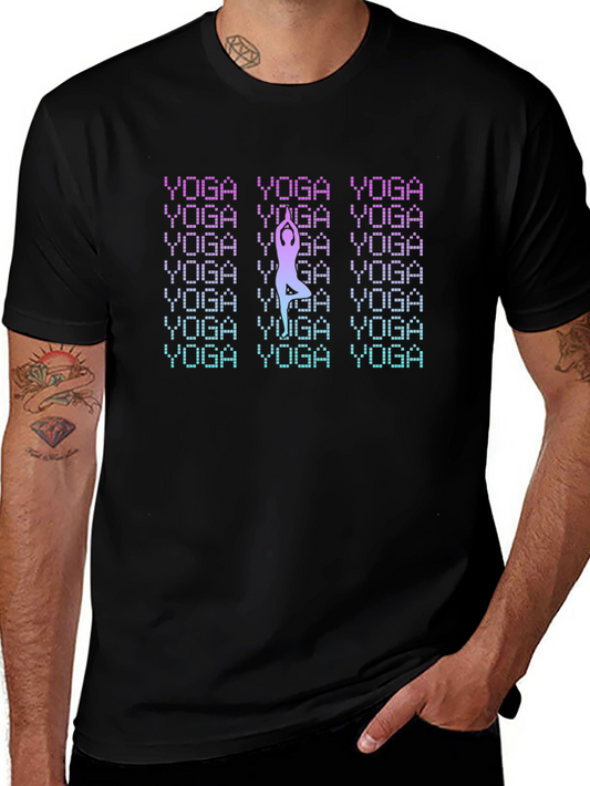 Yoga Pose Graphic Print Mens Black T-Shirt