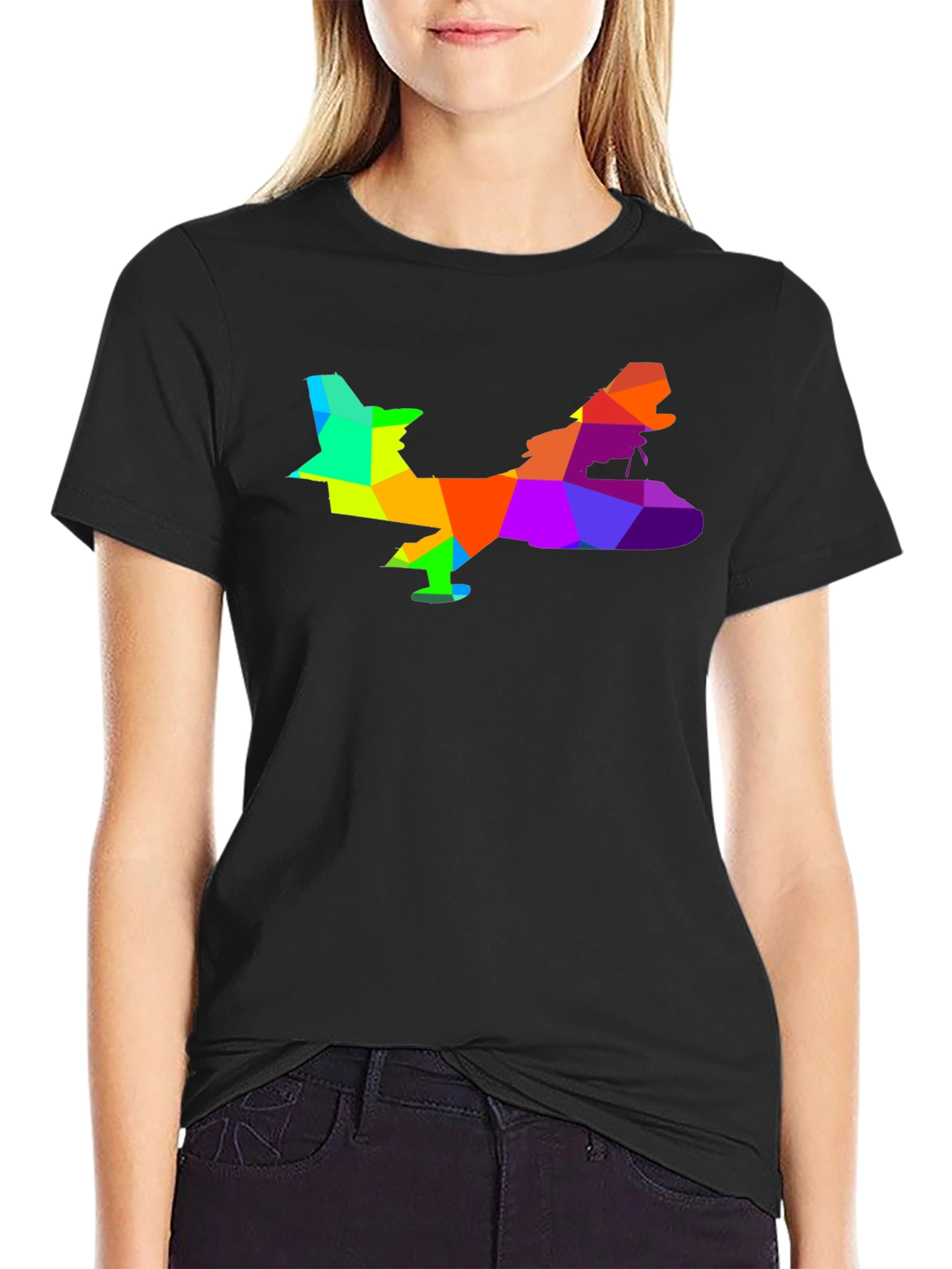 Geometric Airplane Graphic Tee - Black