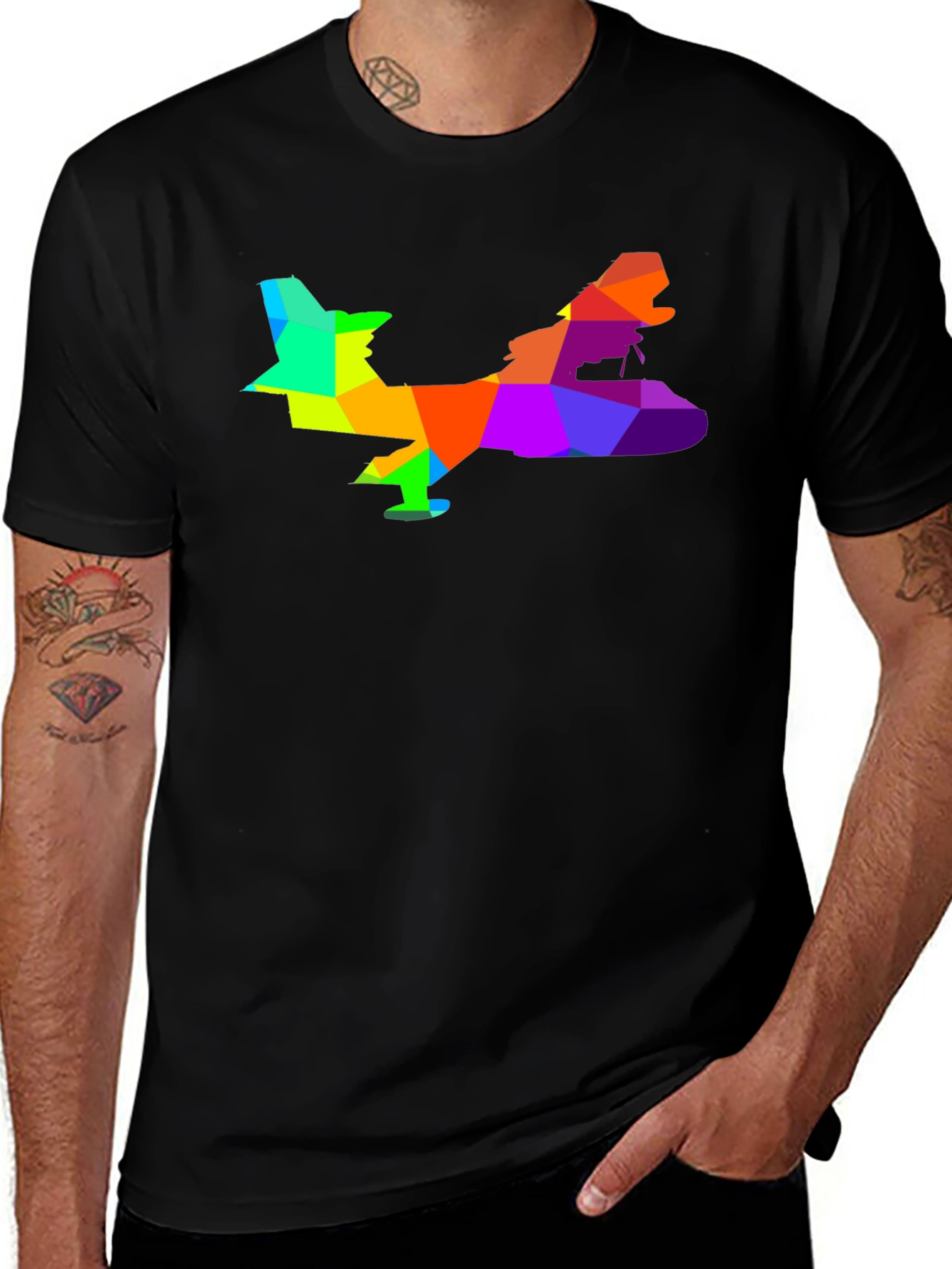 Geometric Airplane Graphic Tee - Black