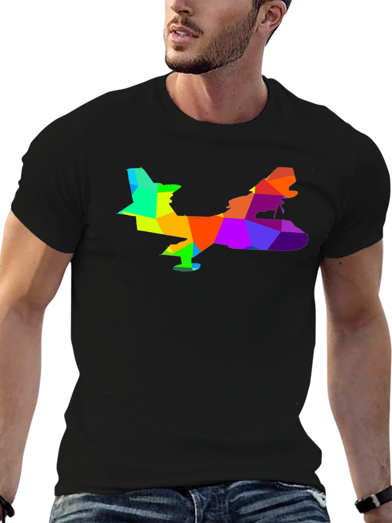 Geometric Airplane Graphic Tee - Black