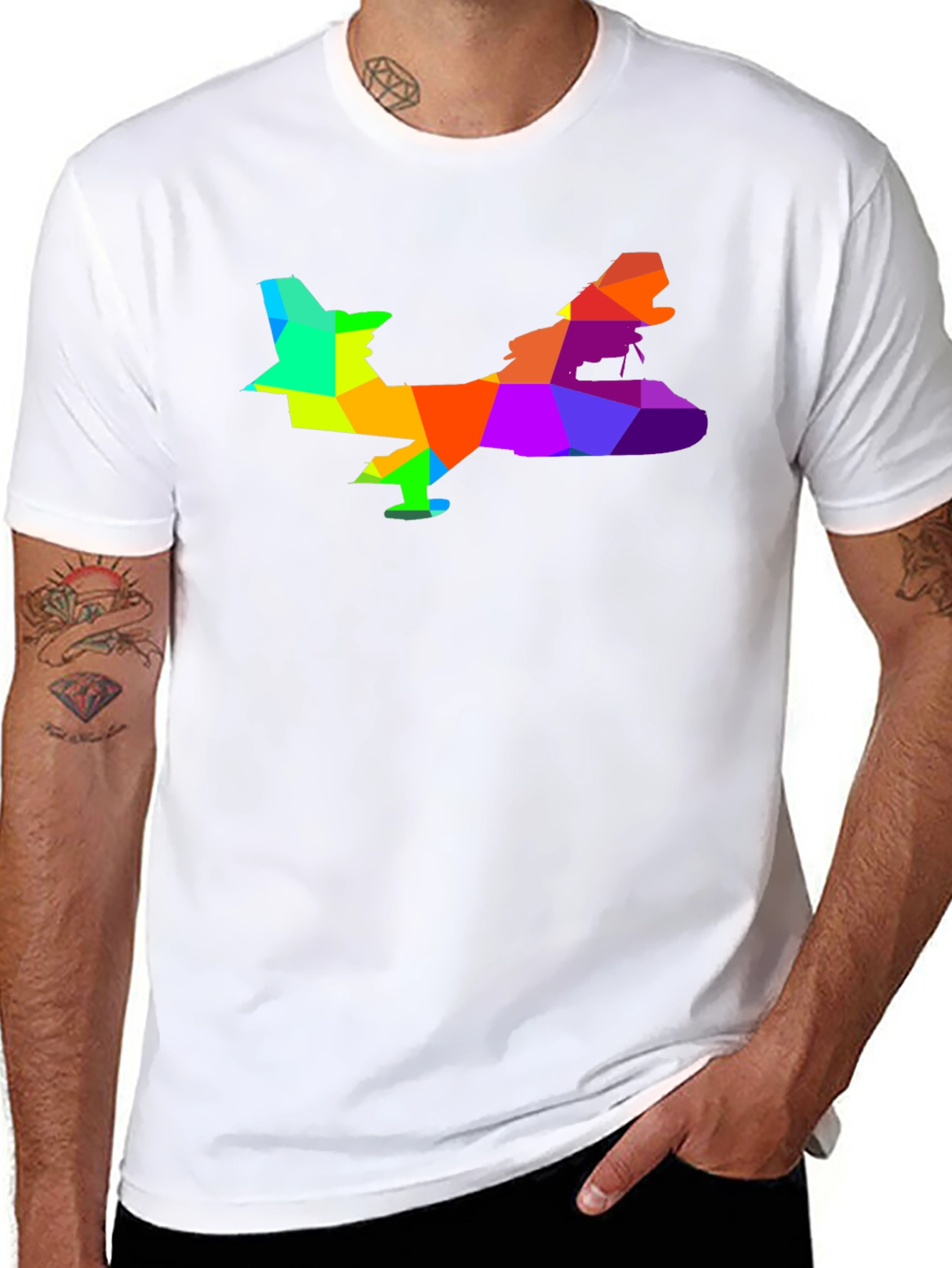 Geometric Airplane Graphic Tee - Black