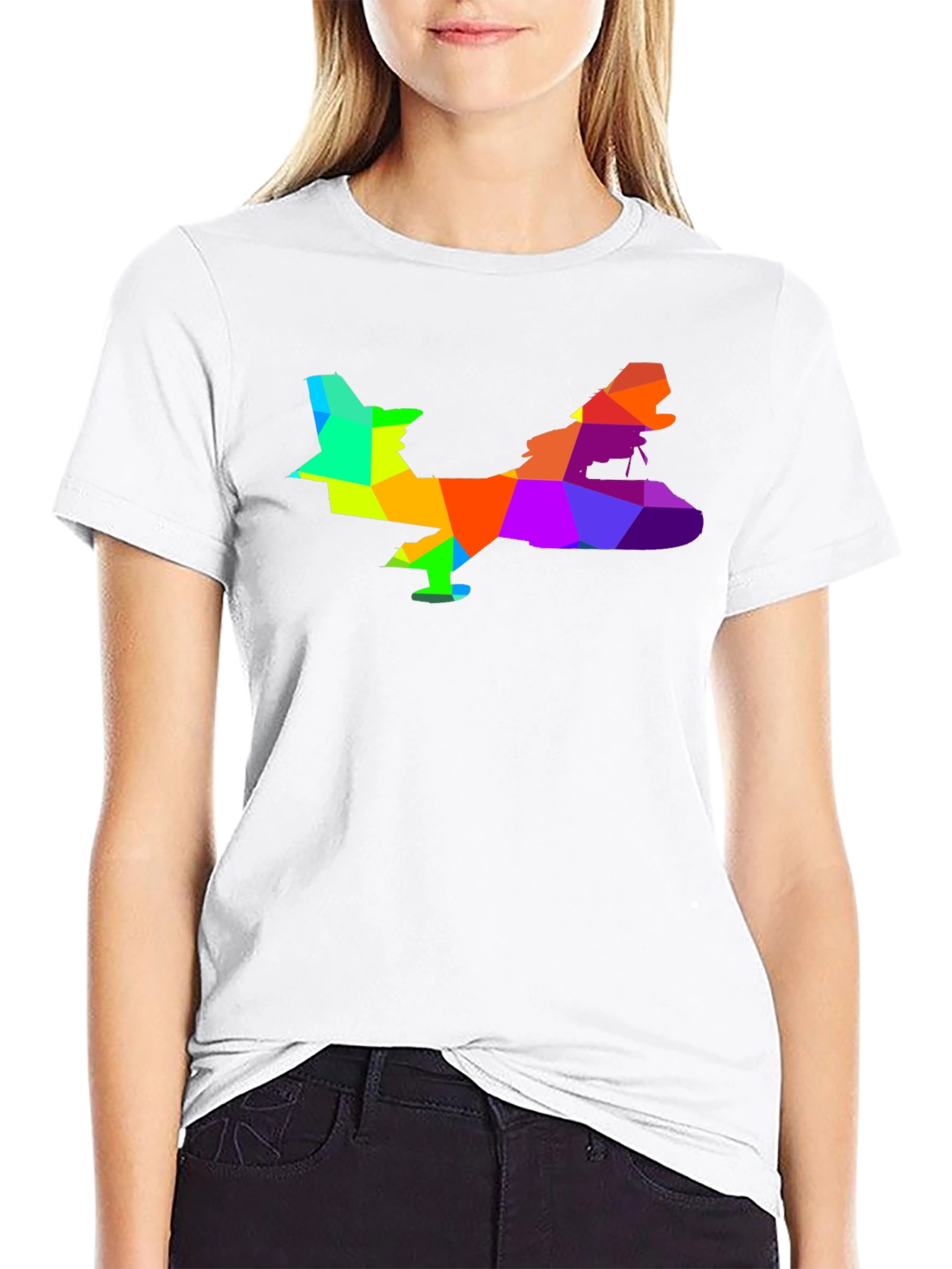 Geometric Airplane Graphic Tee - Black