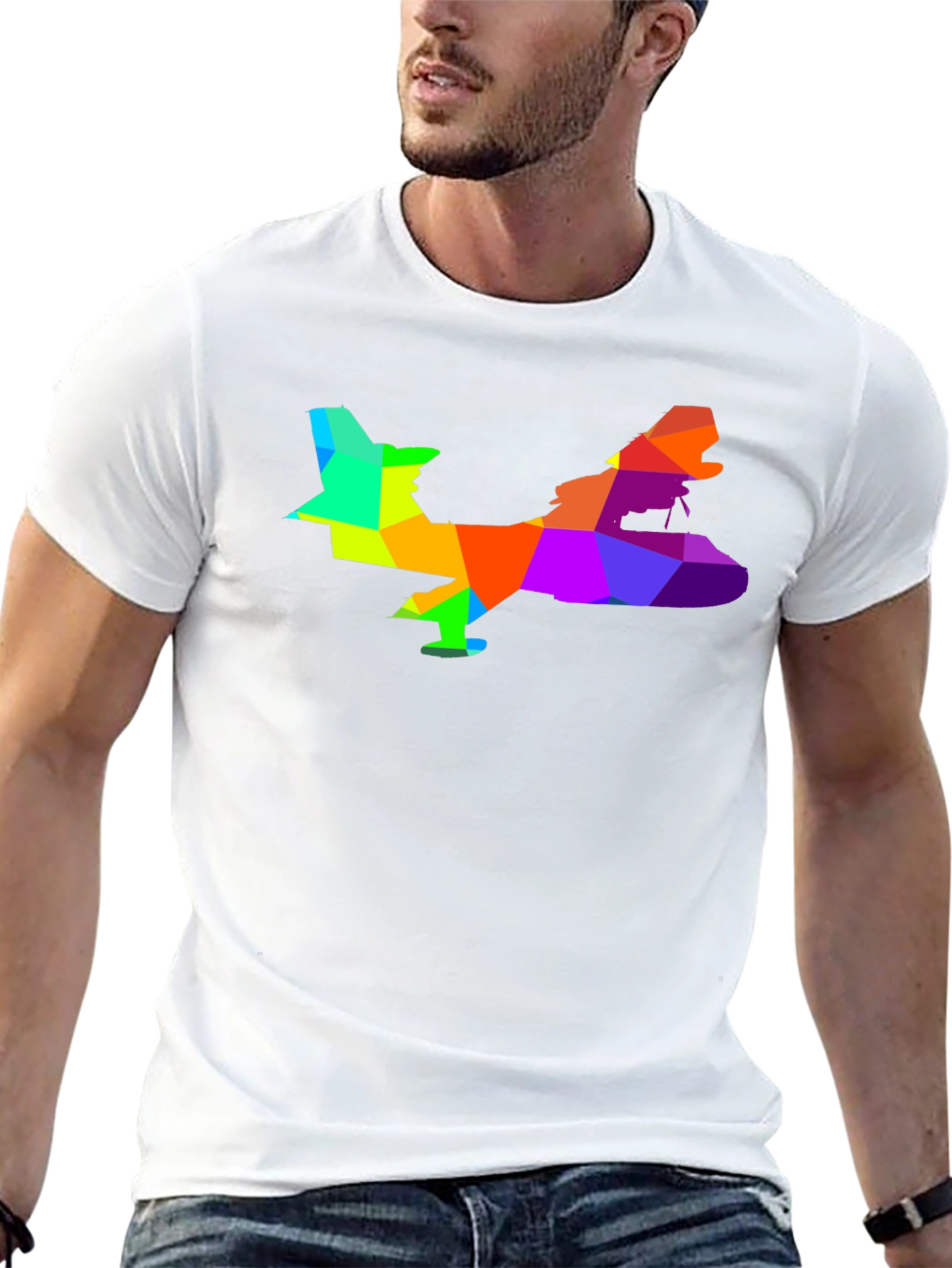 Geometric Airplane Graphic Tee - Black