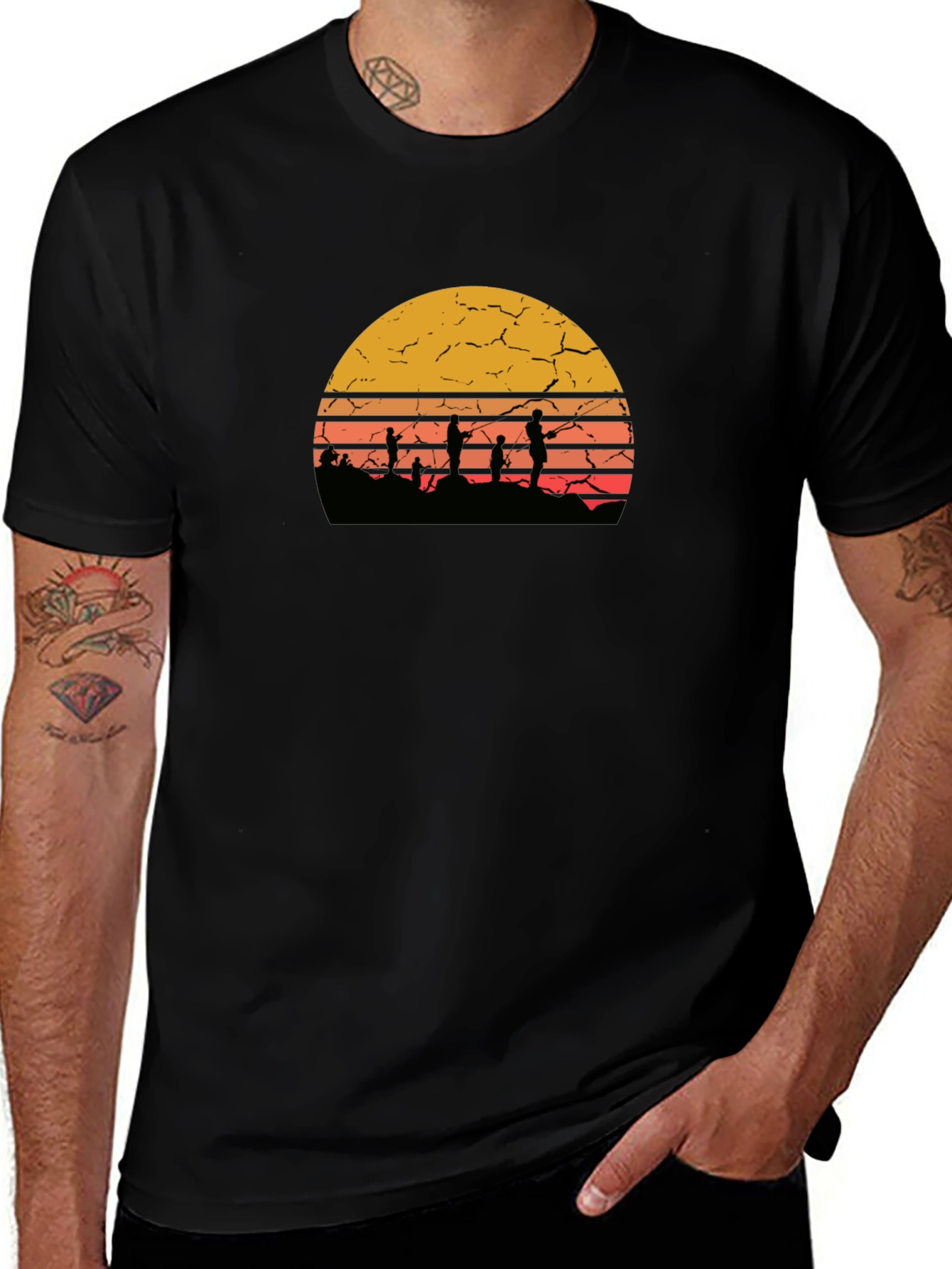 Sunset Fishing Graphic Tee - Retro Style