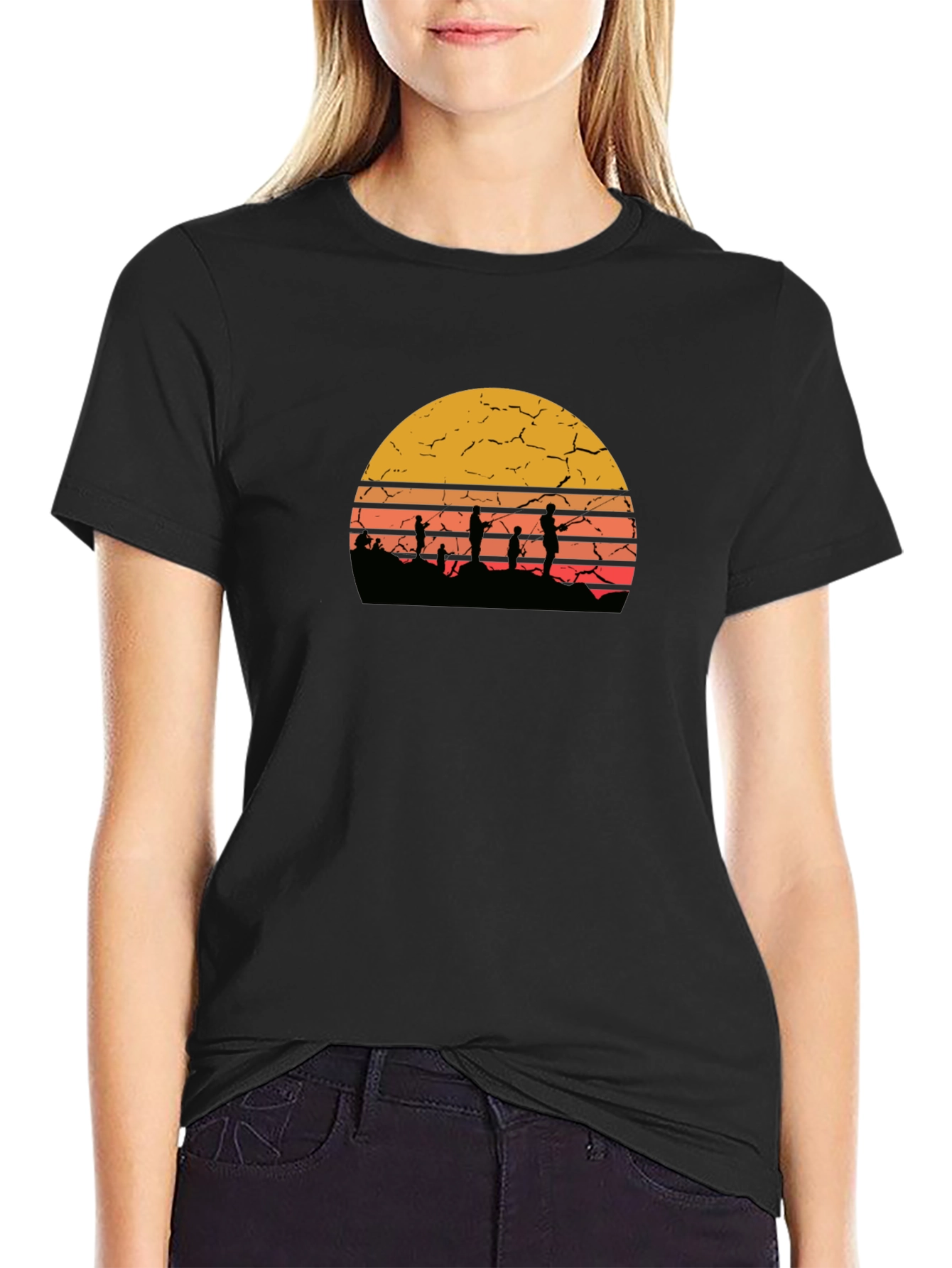 Sunset Fishing Graphic Tee - Retro Style