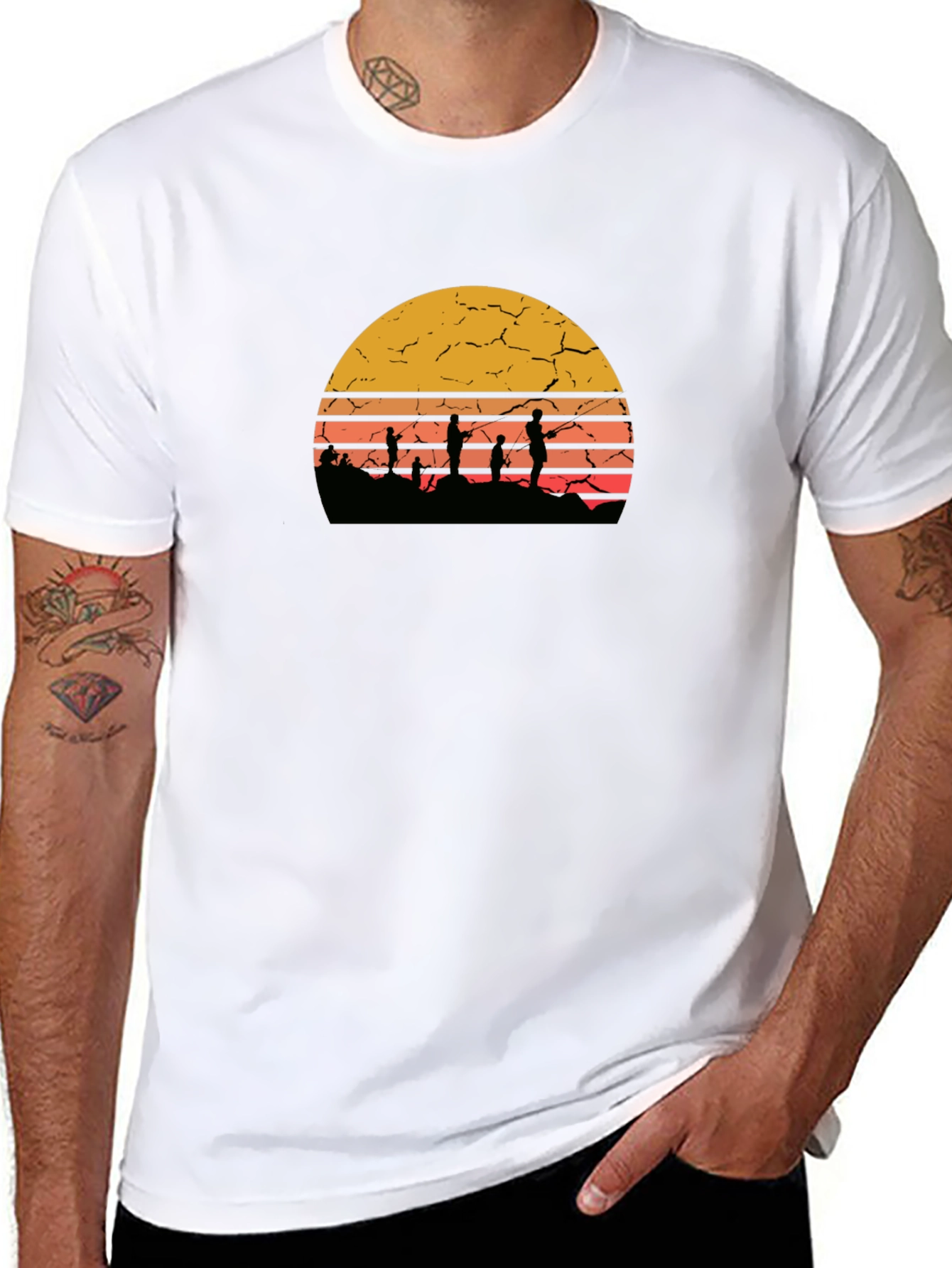 Sunset Fishing Graphic Tee - Retro Style