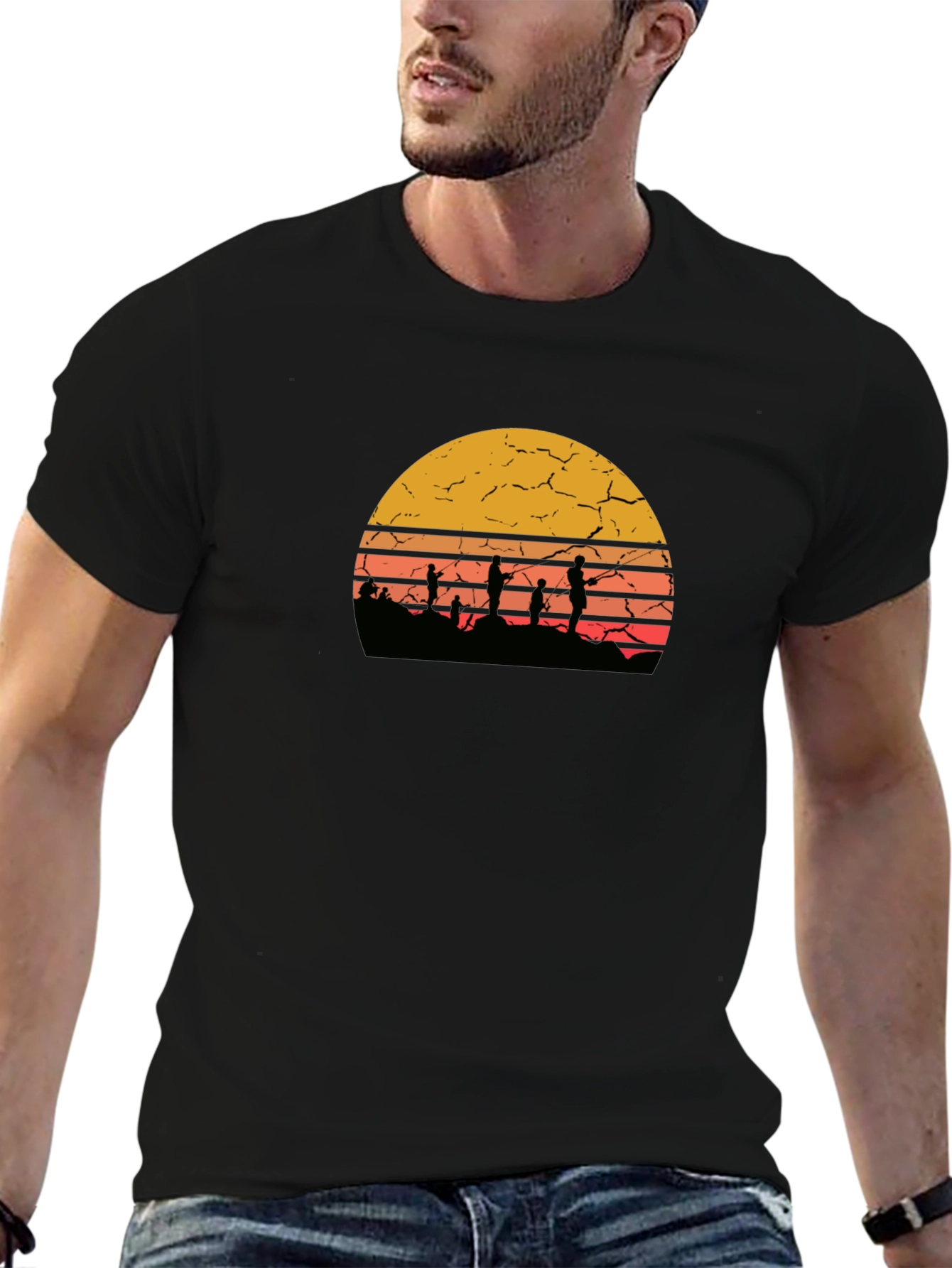 Sunset Fishing Graphic Tee - Retro Style