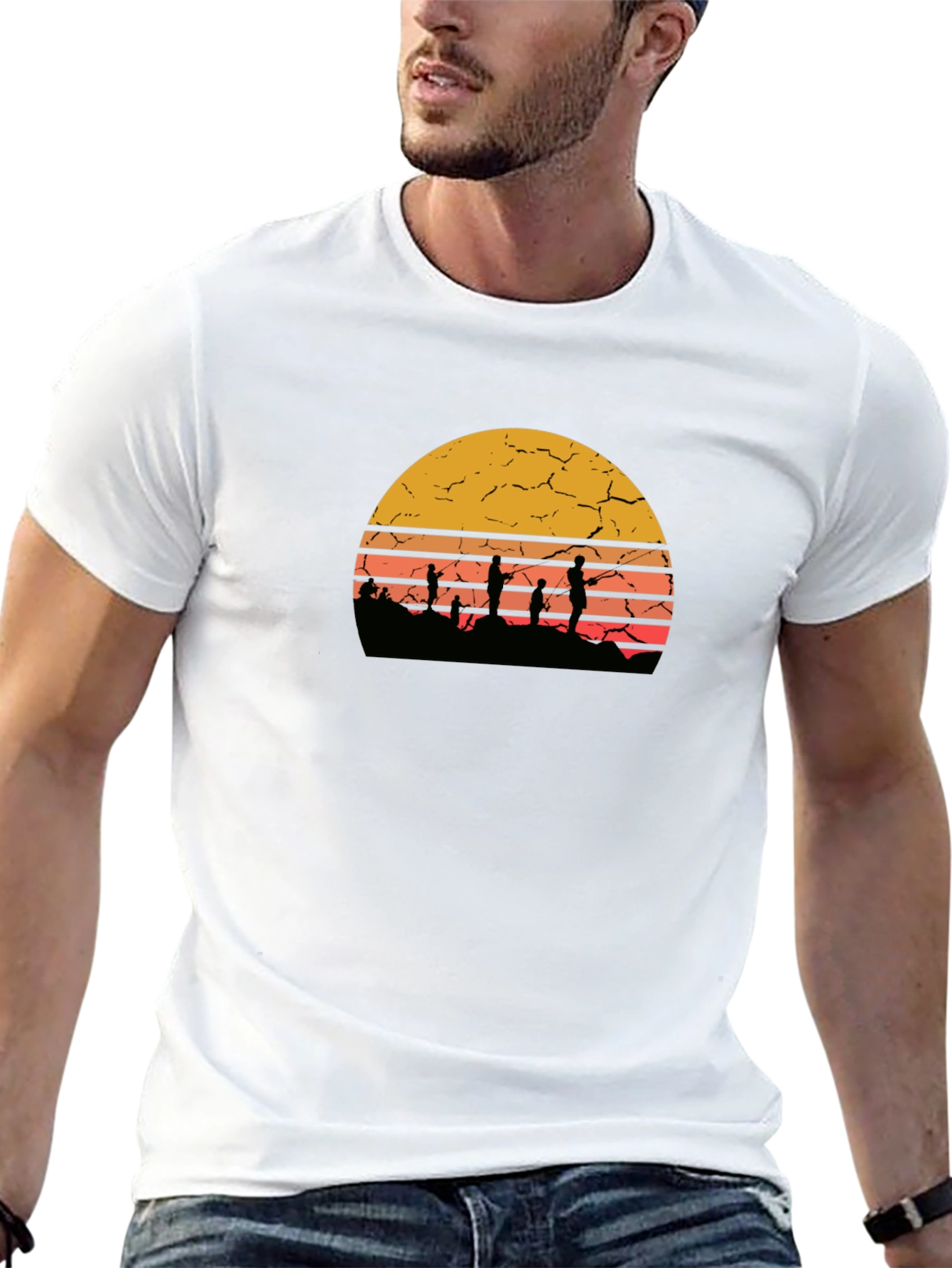 Sunset Fishing Graphic Tee - Retro Style