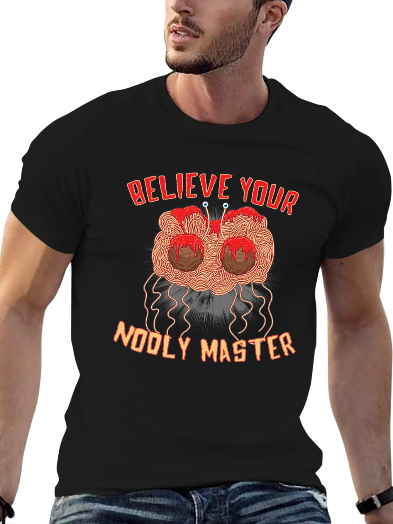 Believe Your Noodly Master Funny Graphic Tee