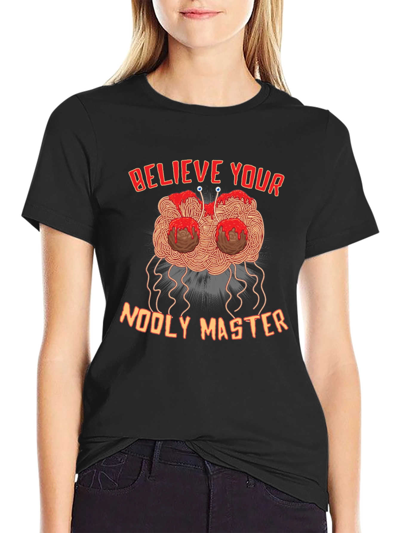 Believe Your Noodly Master Funny Graphic Tee