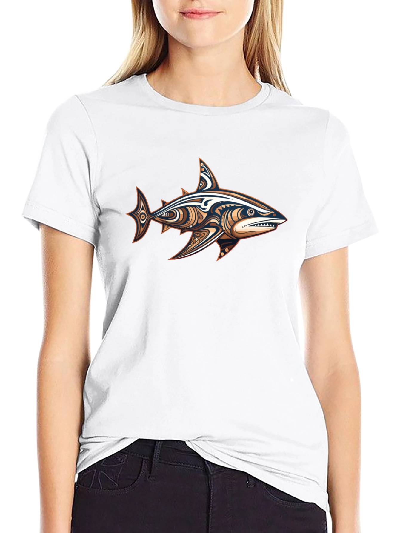 Tribal Shark Graphic Black T-Shirt