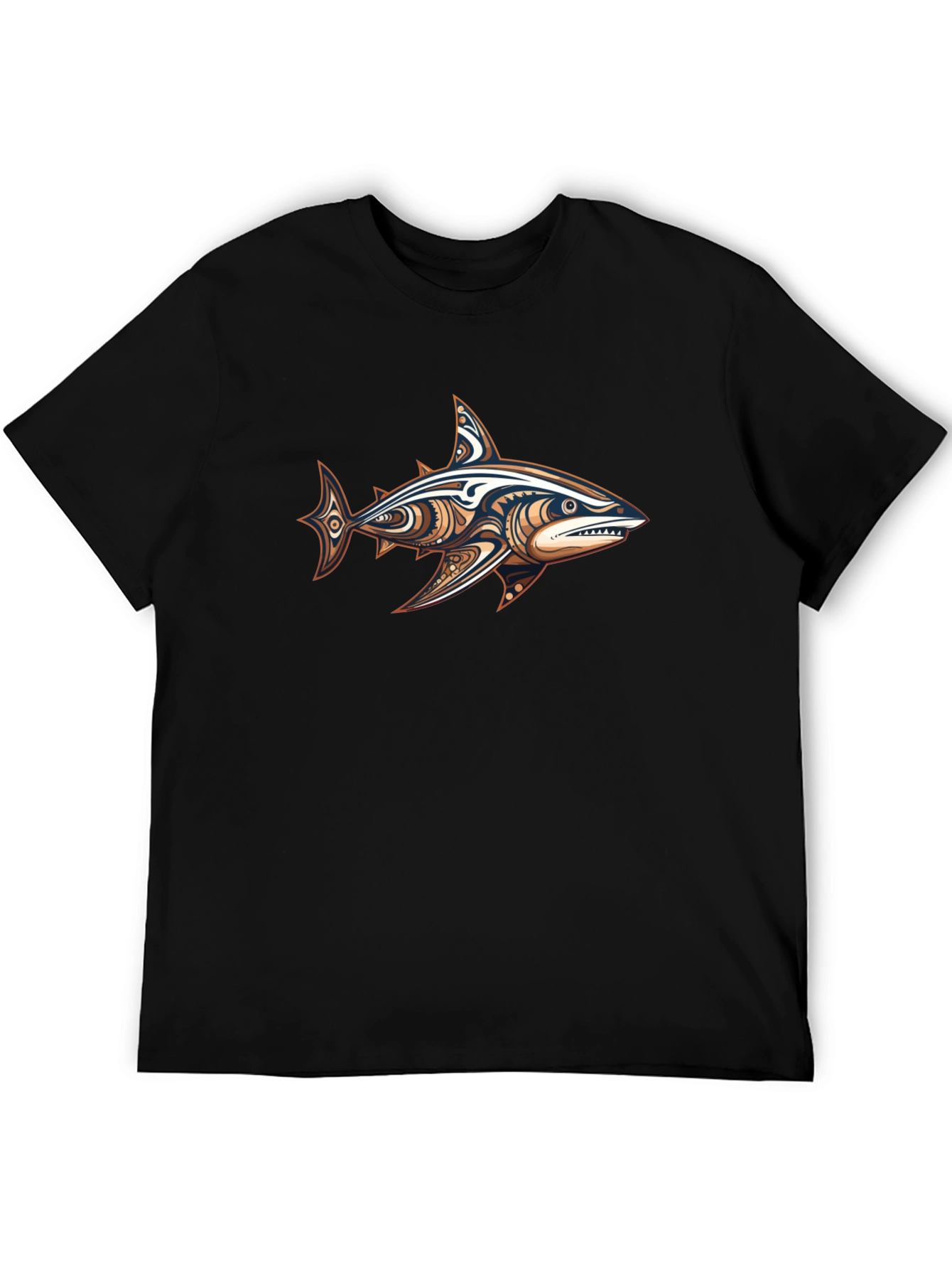 Tribal Shark Graphic Black T-Shirt
