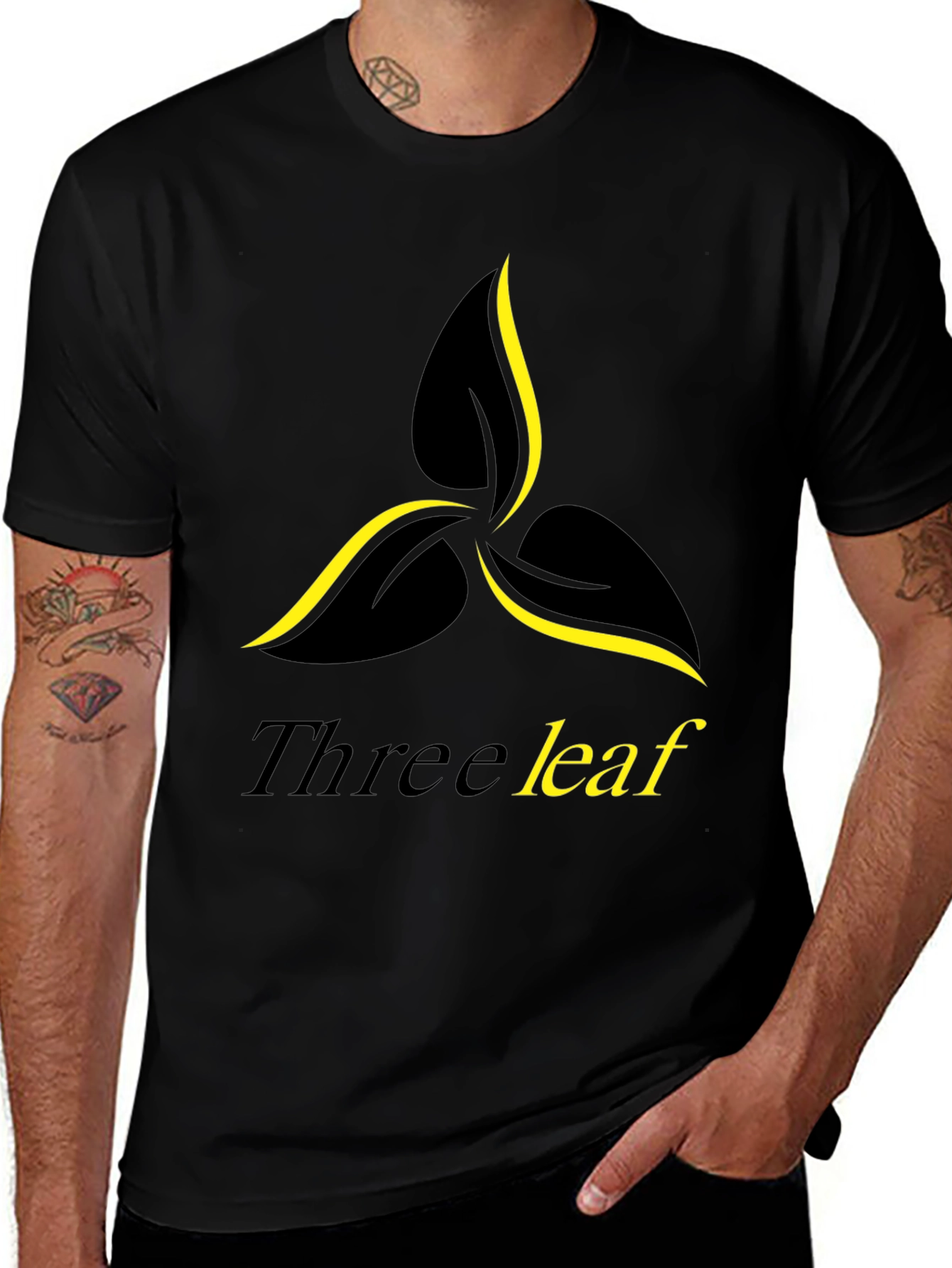 Three Leaf Graphic Print Black T-Shirt