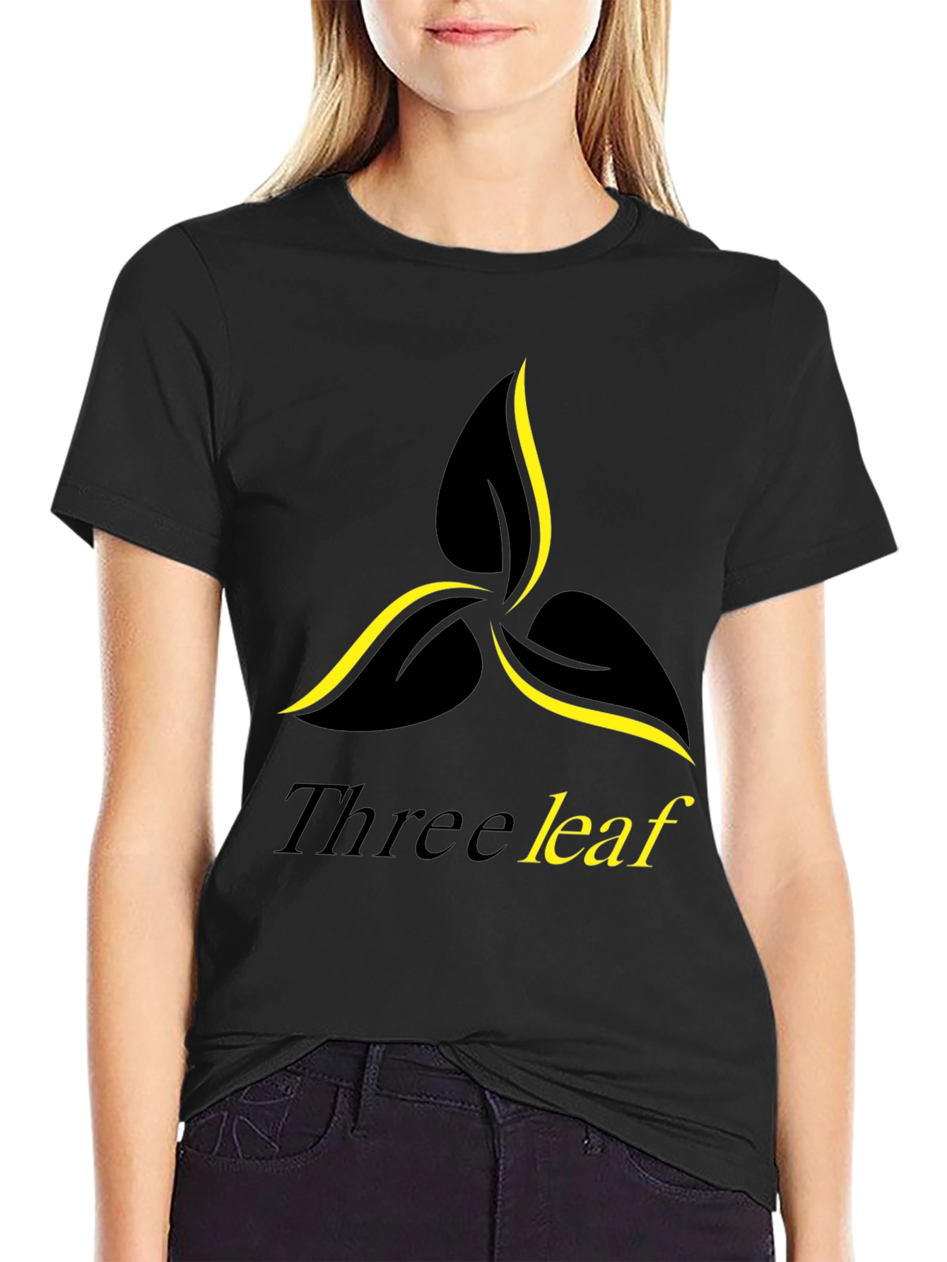 Three Leaf Graphic Print Black T-Shirt