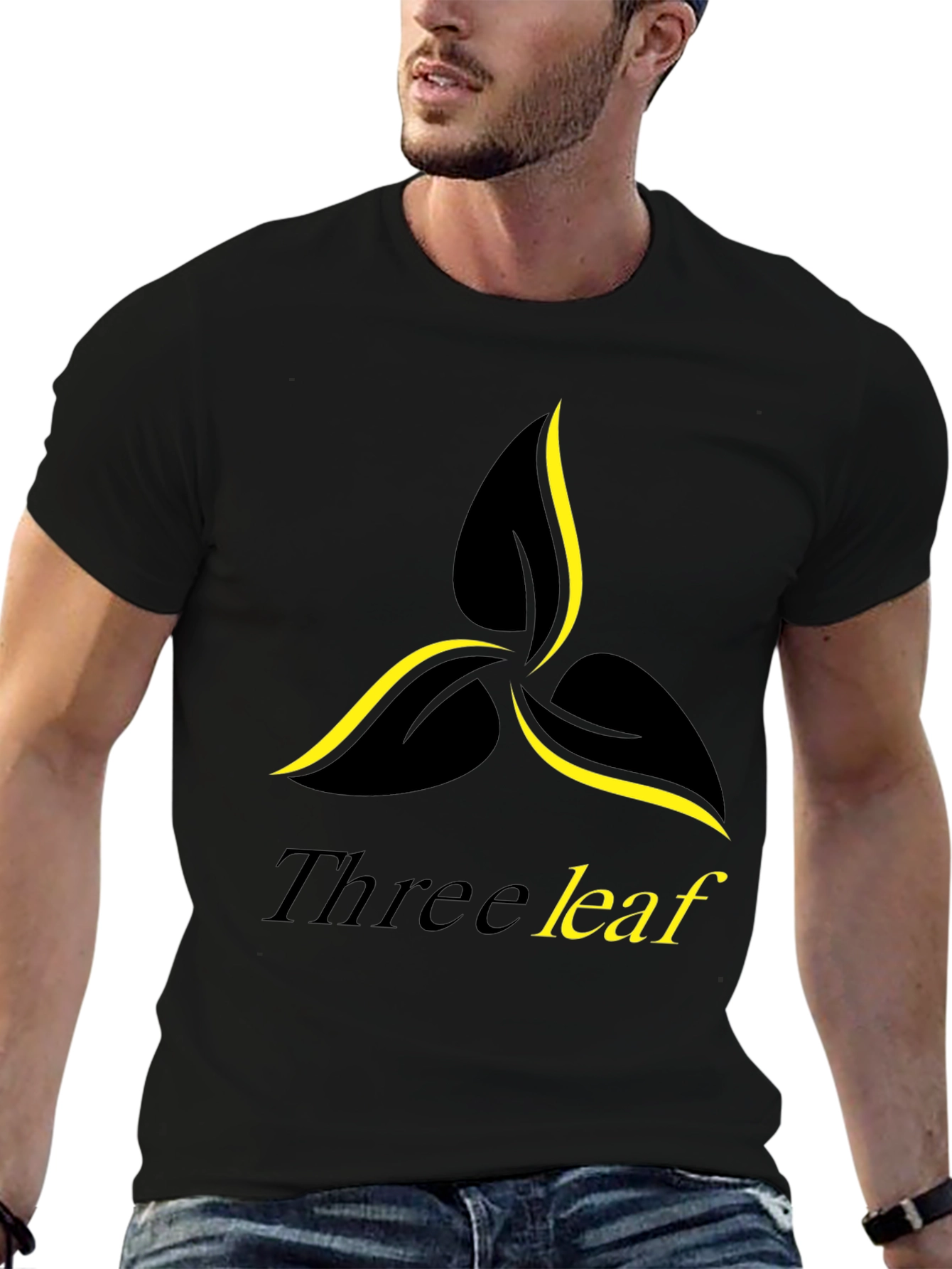 Three Leaf Graphic Print Black T-Shirt