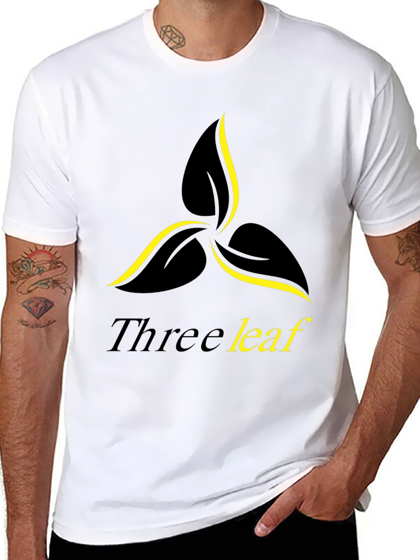 Three Leaf Graphic Print Black T-Shirt