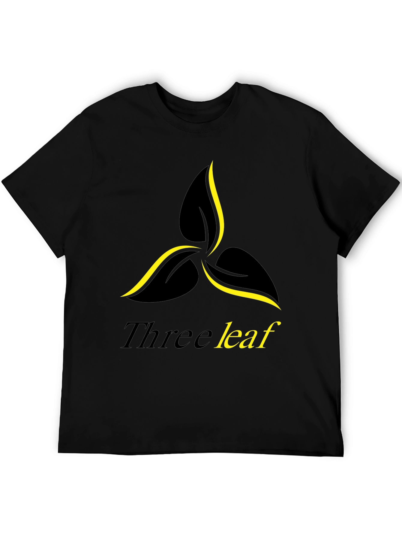 Three Leaf Graphic Print Black T-Shirt