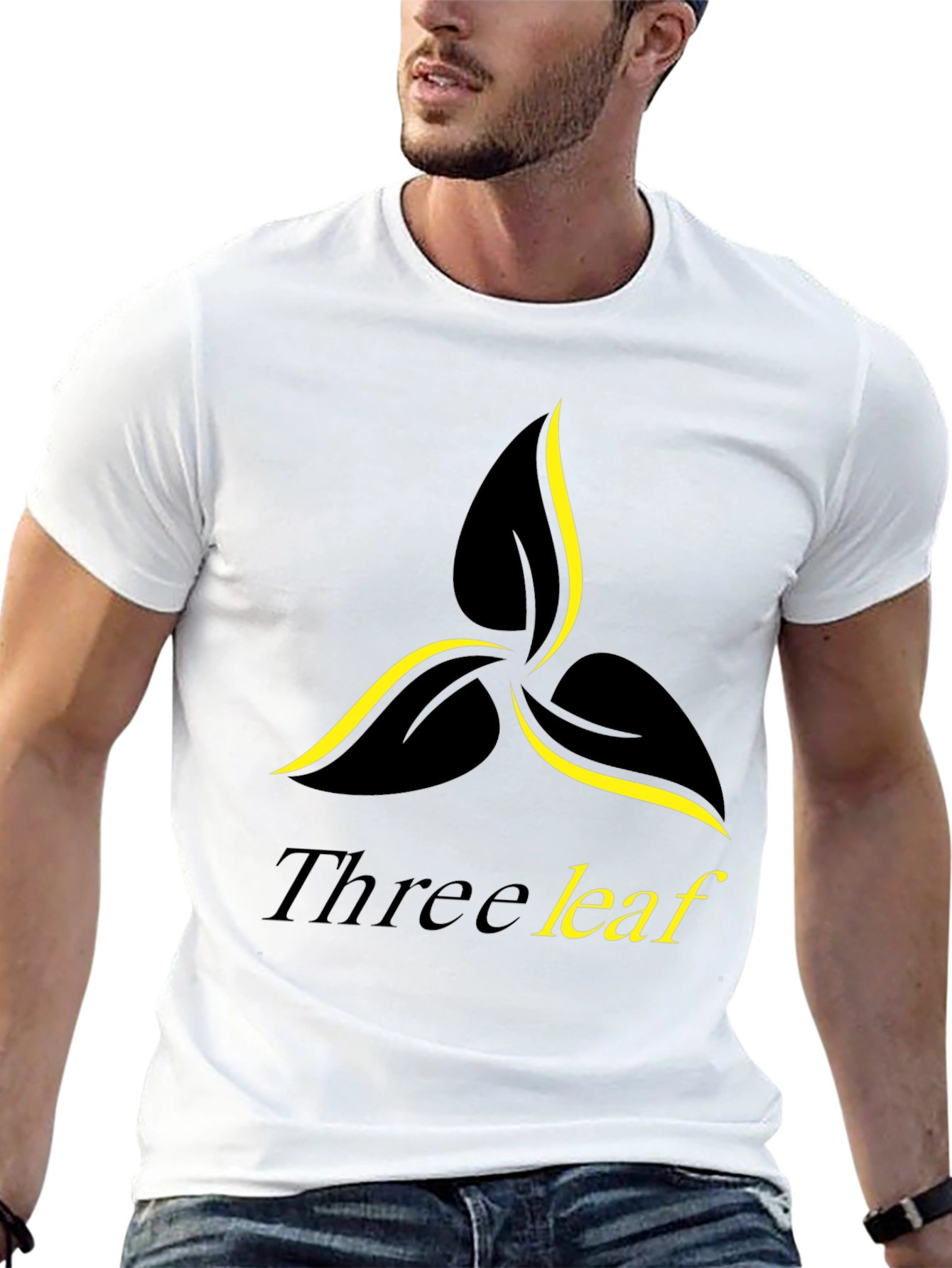 Three Leaf Graphic Print Black T-Shirt