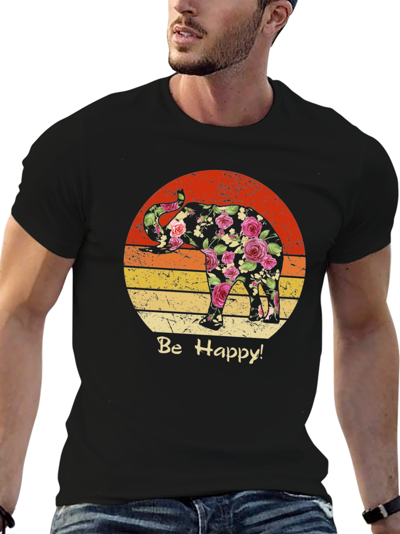 Floral Elephant Sunset Graphic Tee