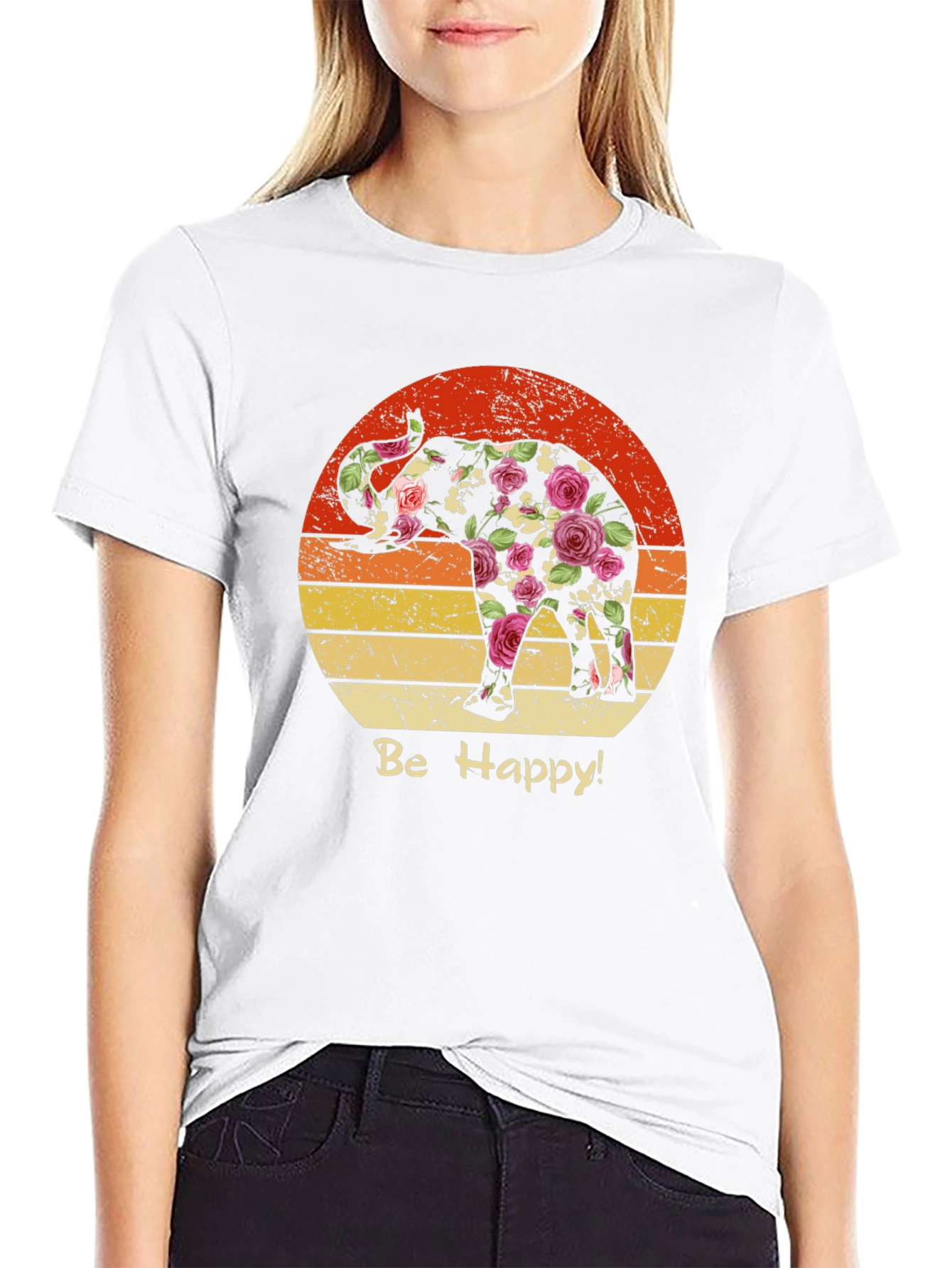 Floral Elephant Sunset Graphic Tee