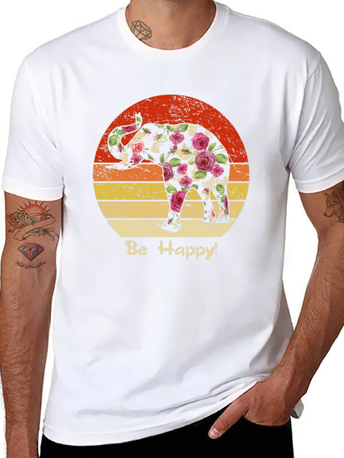 Floral Elephant Sunset Graphic Tee