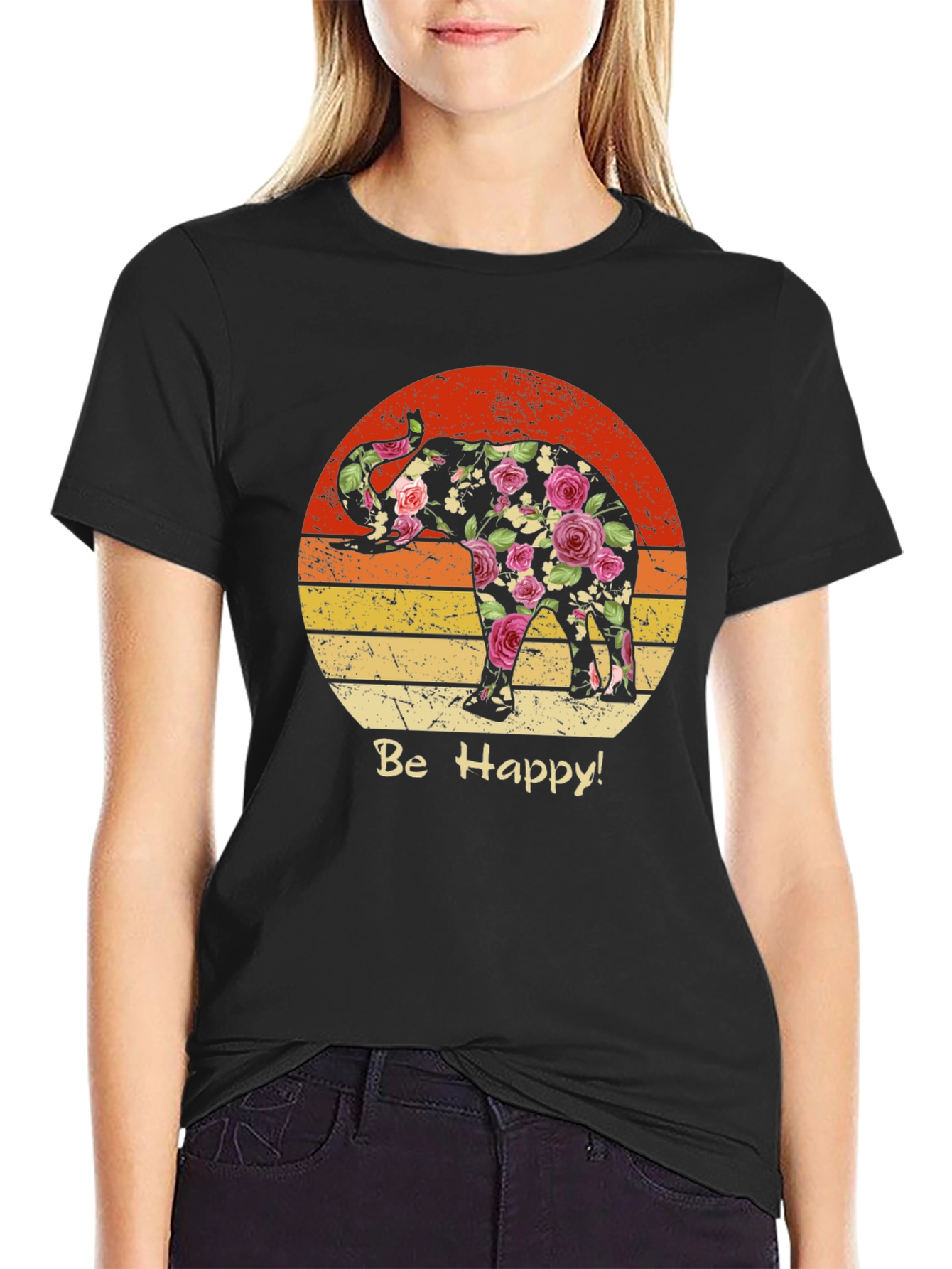 Floral Elephant Sunset Graphic Tee