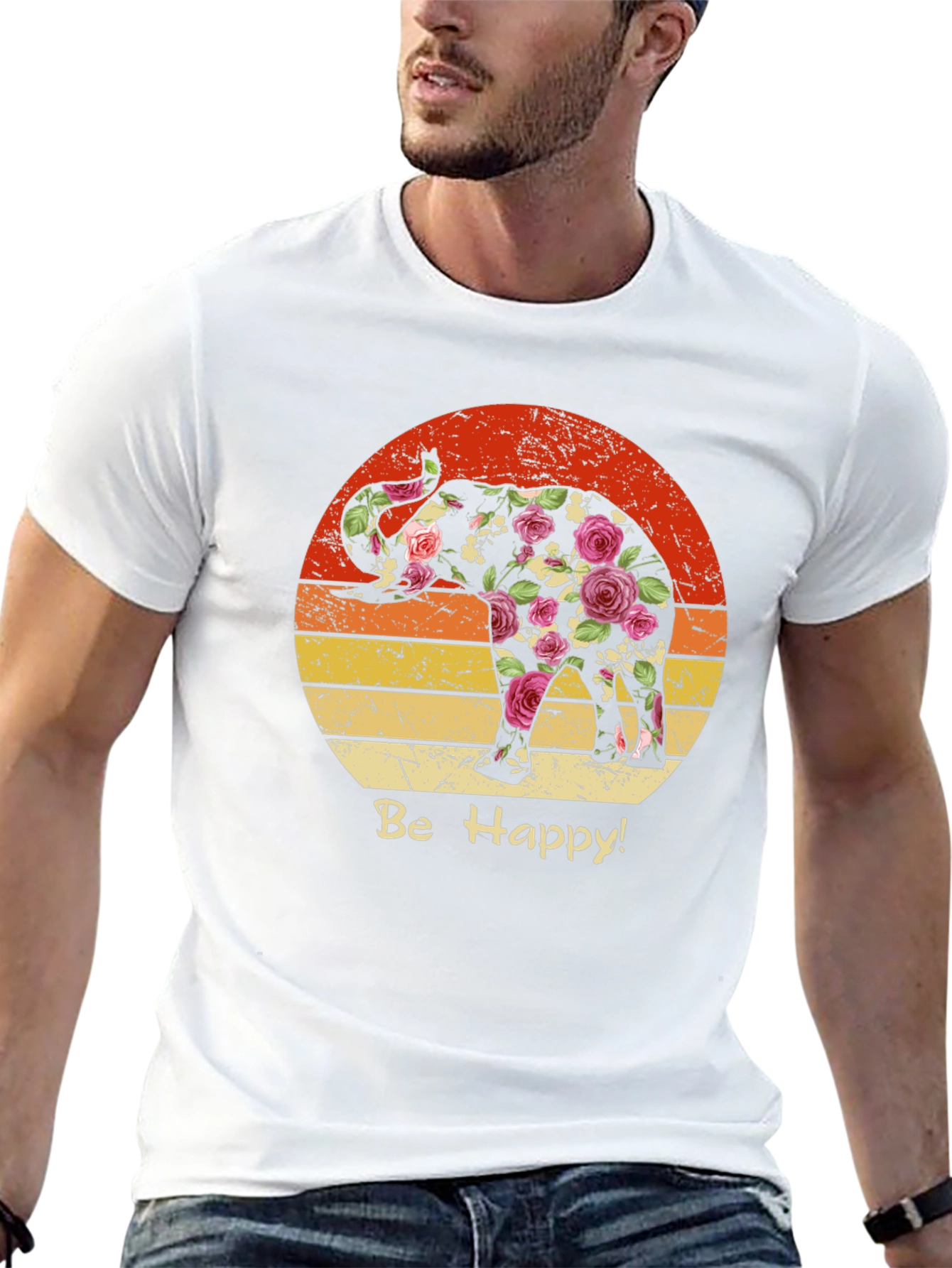 Floral Elephant Sunset Graphic Tee