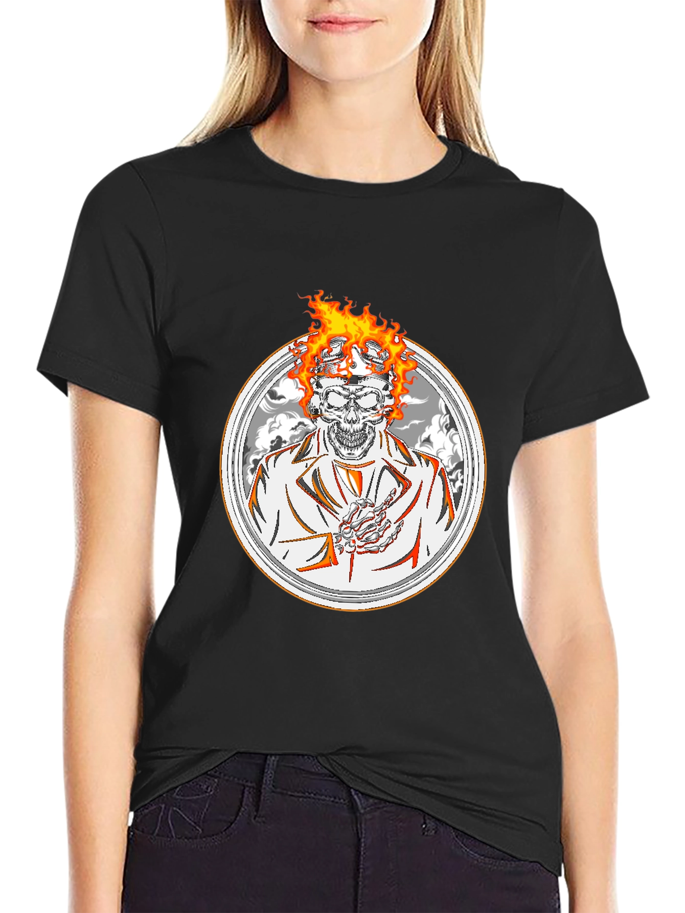 Flaming Skull Graphic Tee - Black