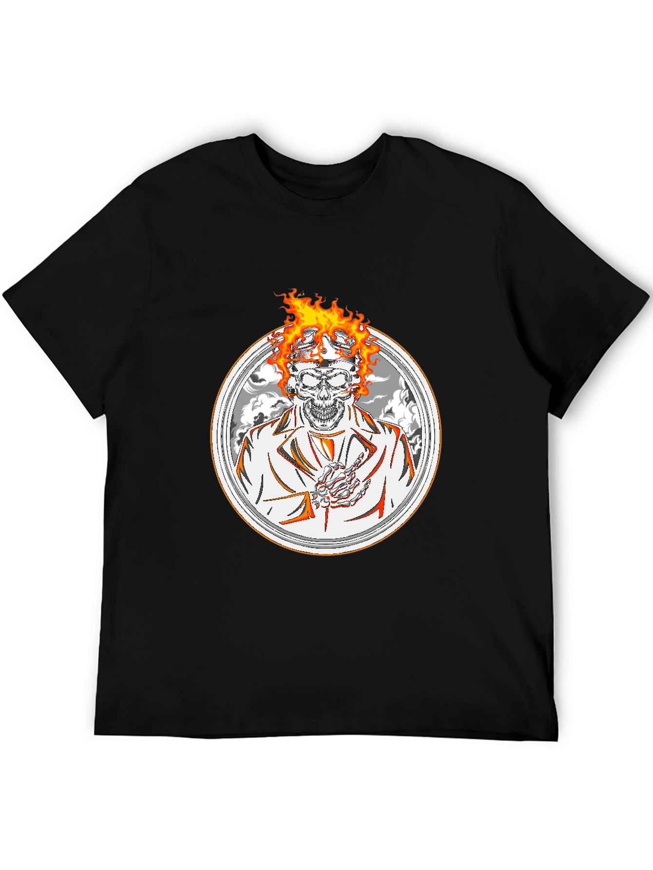 Flaming Skull Graphic Tee - Black