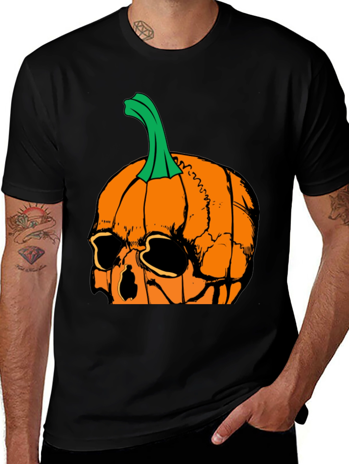 Pumpkin Skull Graphic Tee - Halloween