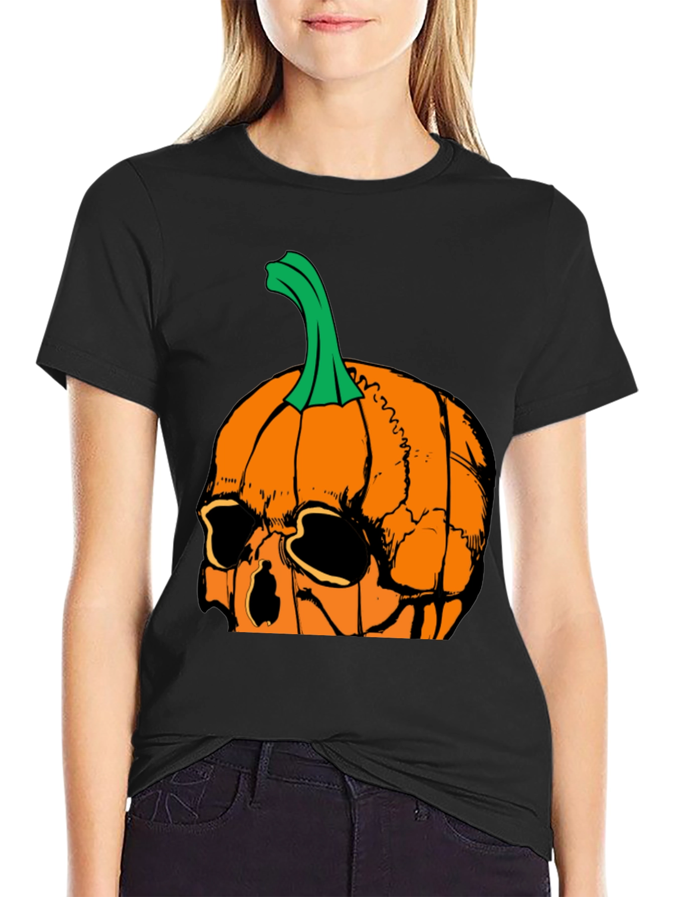 Pumpkin Skull Graphic Tee - Halloween