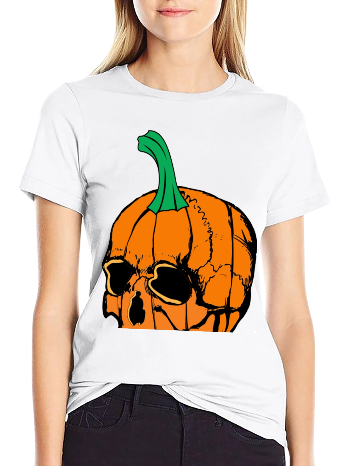 Pumpkin Skull Graphic Tee - Halloween