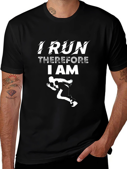 I Run Therefore I Am Mens Black Graphic Tee