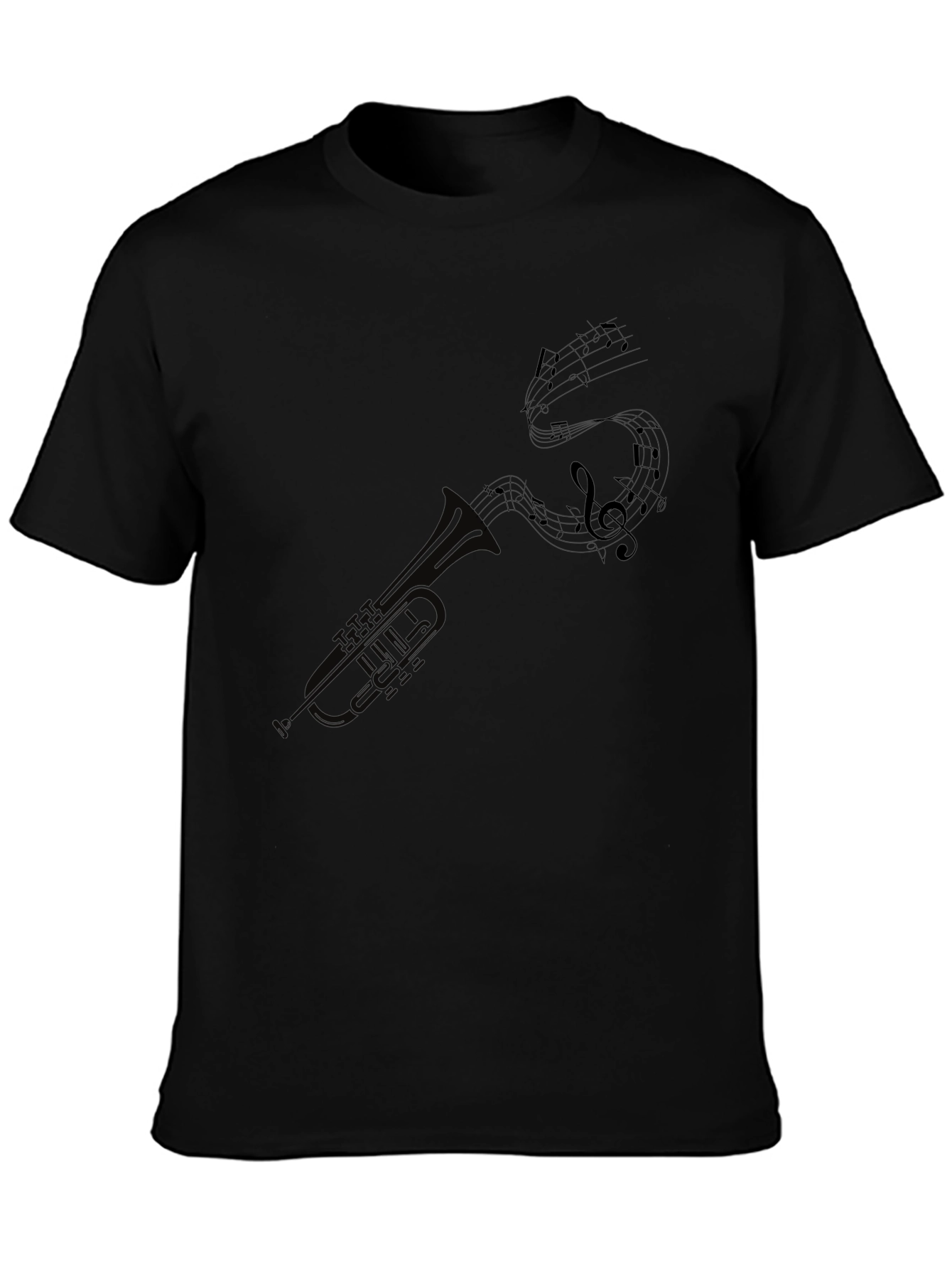 Trumpet and Music Notes Graphic Tee - Black