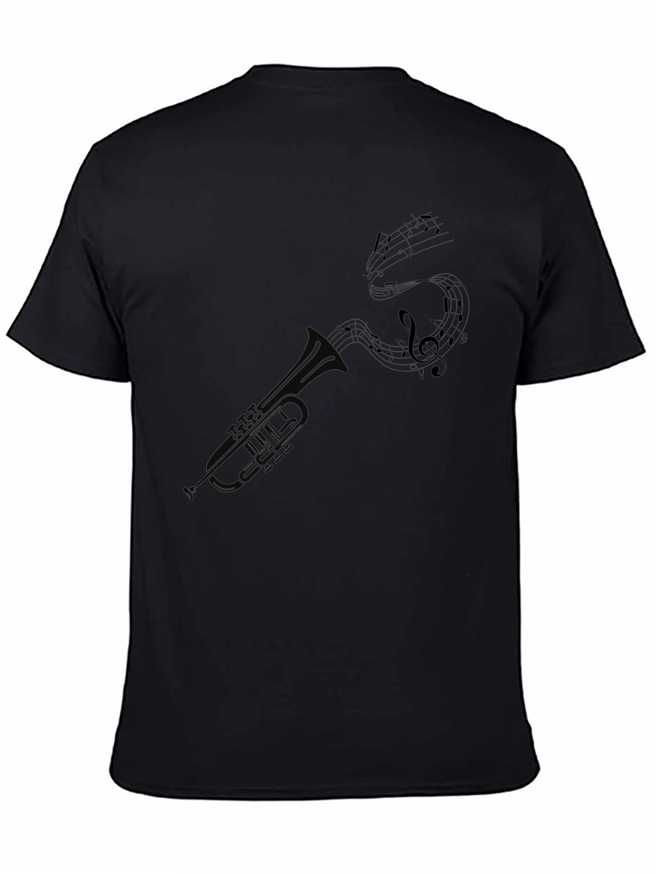 Trumpet and Music Notes Graphic Tee - Black