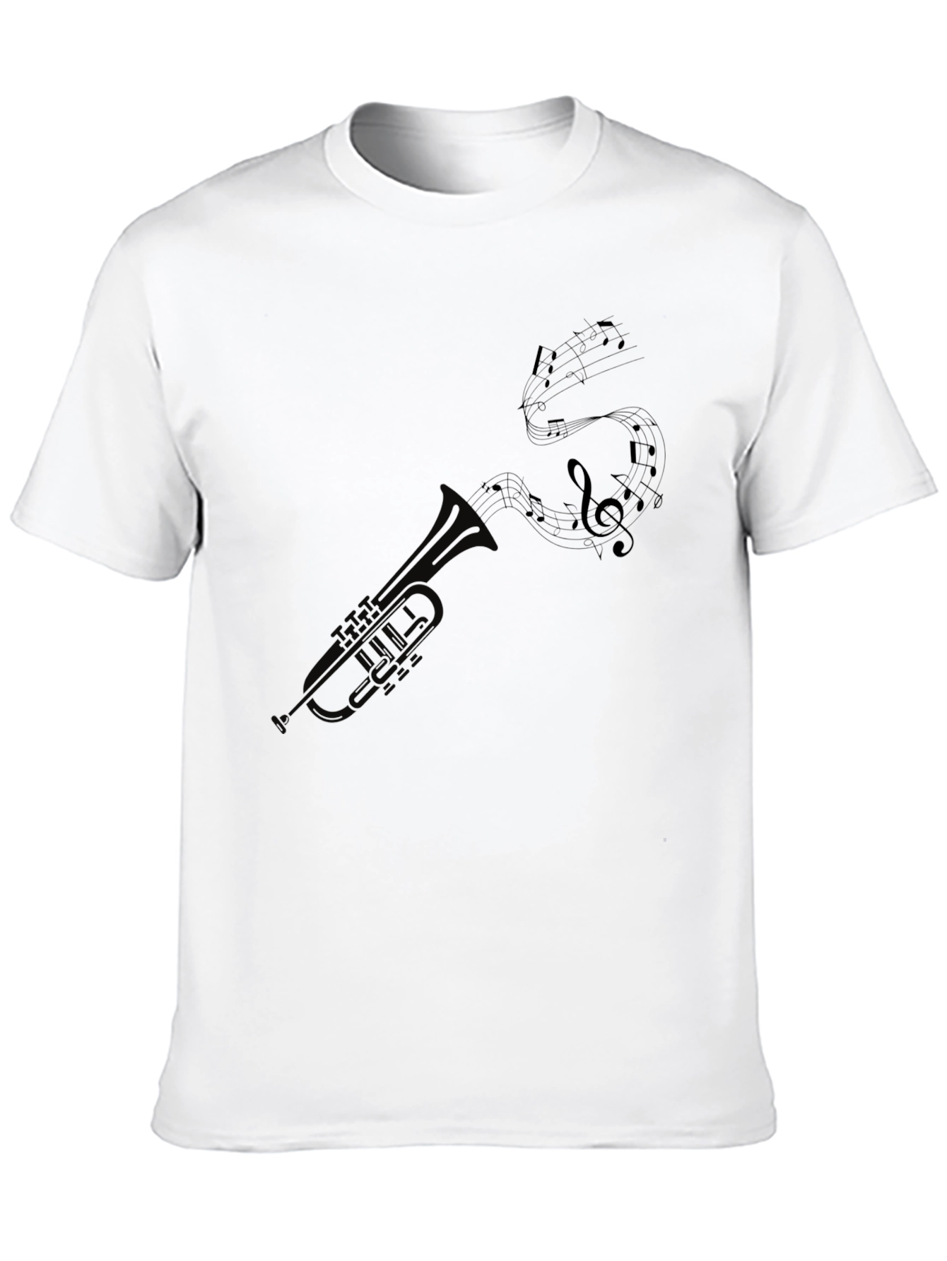 Trumpet and Music Notes Graphic Tee - Black