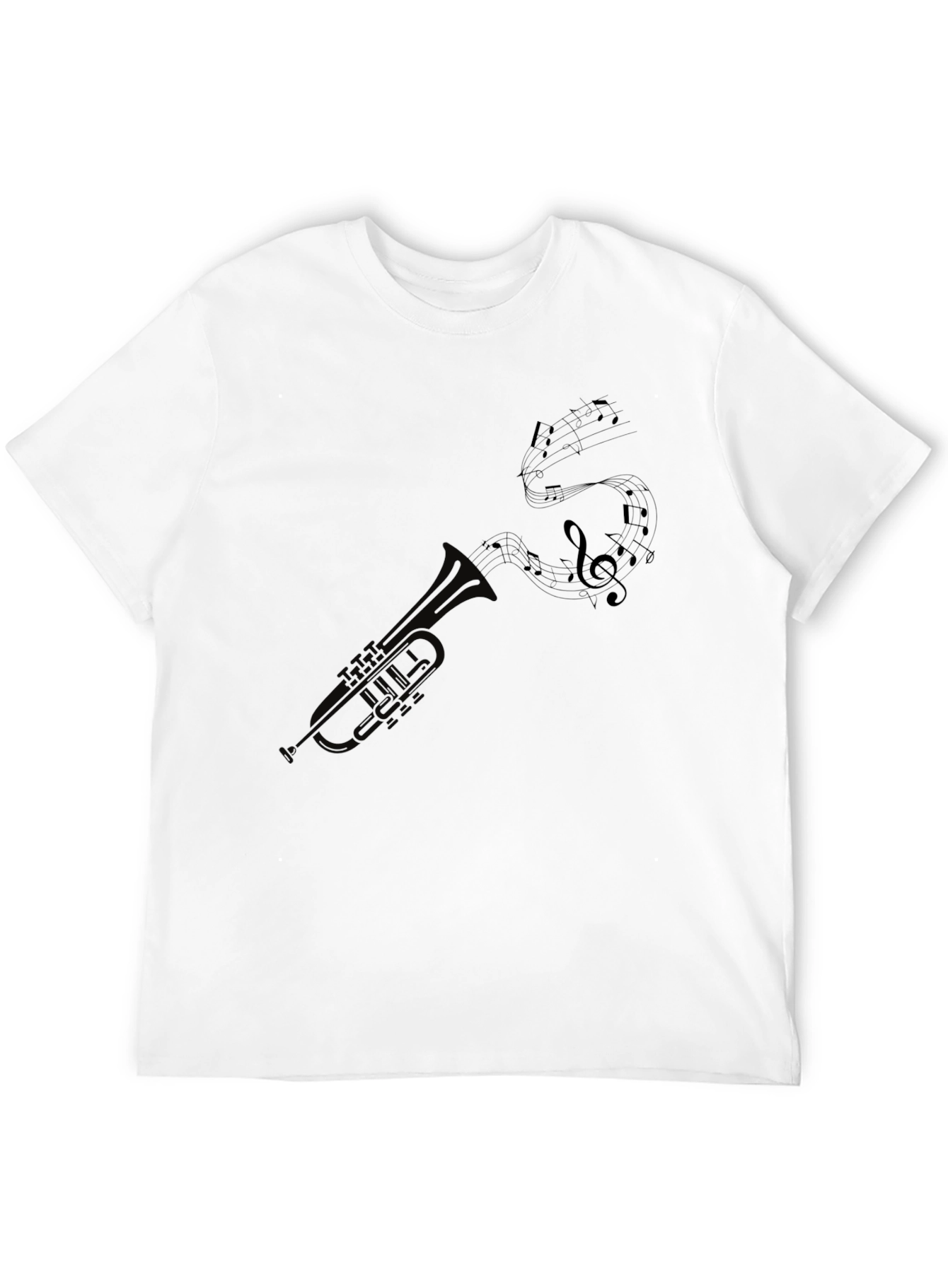 Trumpet and Music Notes Graphic Tee - Black