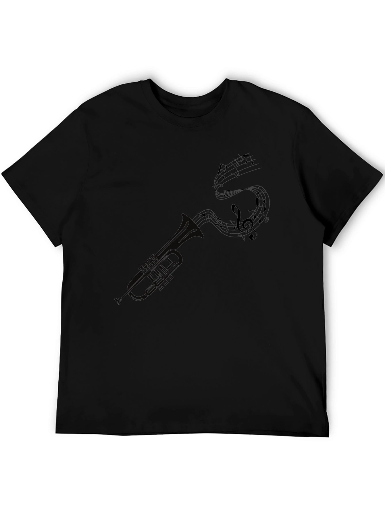 Trumpet and Music Notes Graphic Tee - Black