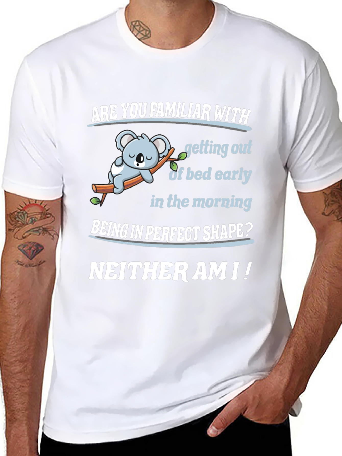 Funny Lazy Koala T-Shirt - Familiar With Mornings?