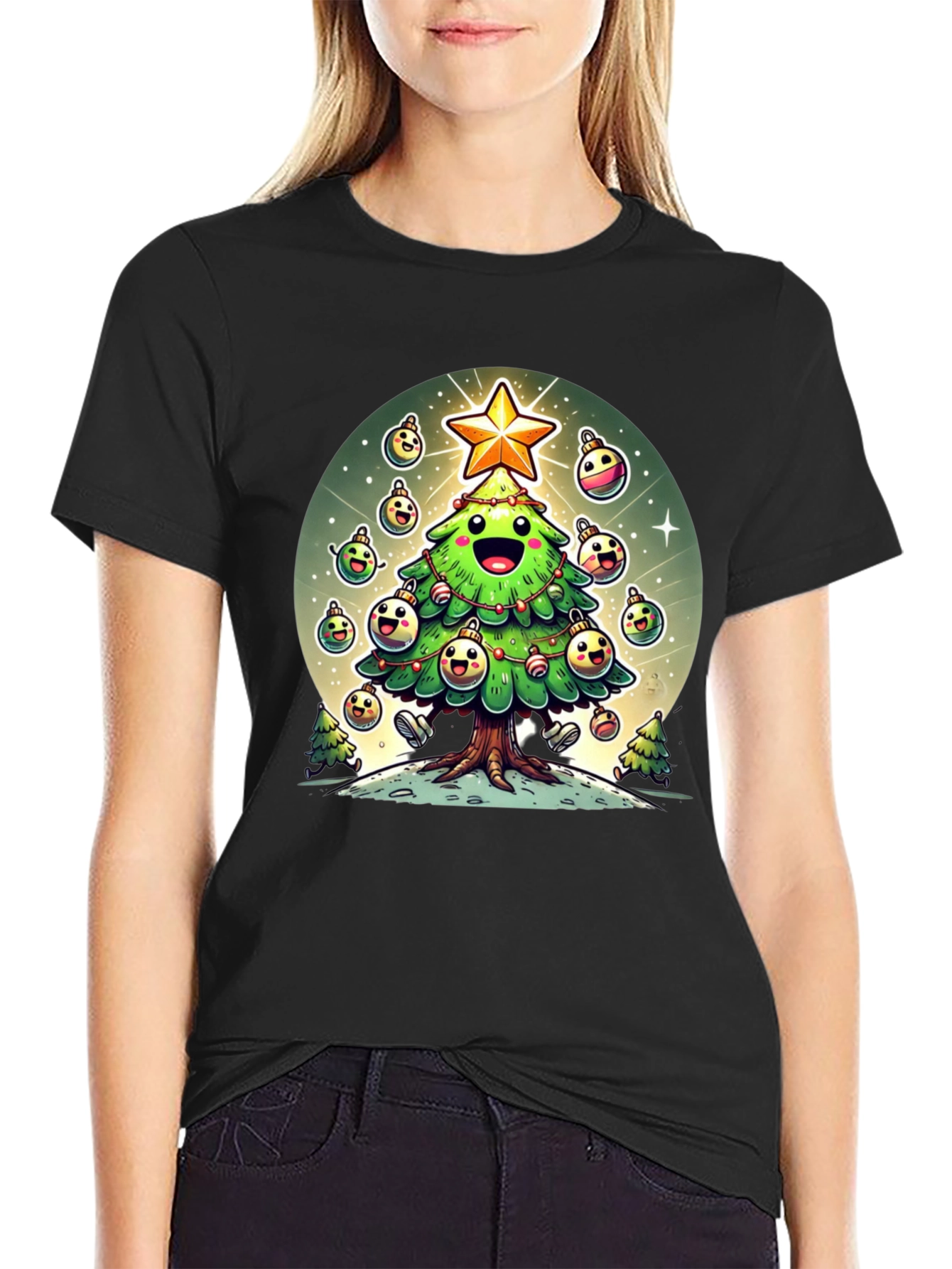 Festive Christmas Tree Graphic Tee - Holiday Cheer