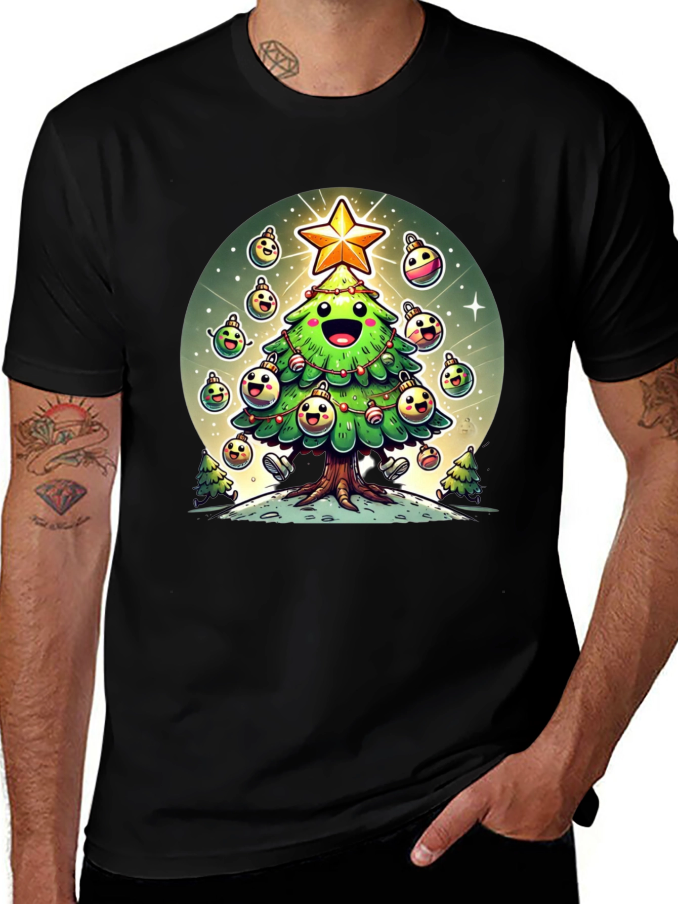 Festive Christmas Tree Graphic Tee - Holiday Cheer
