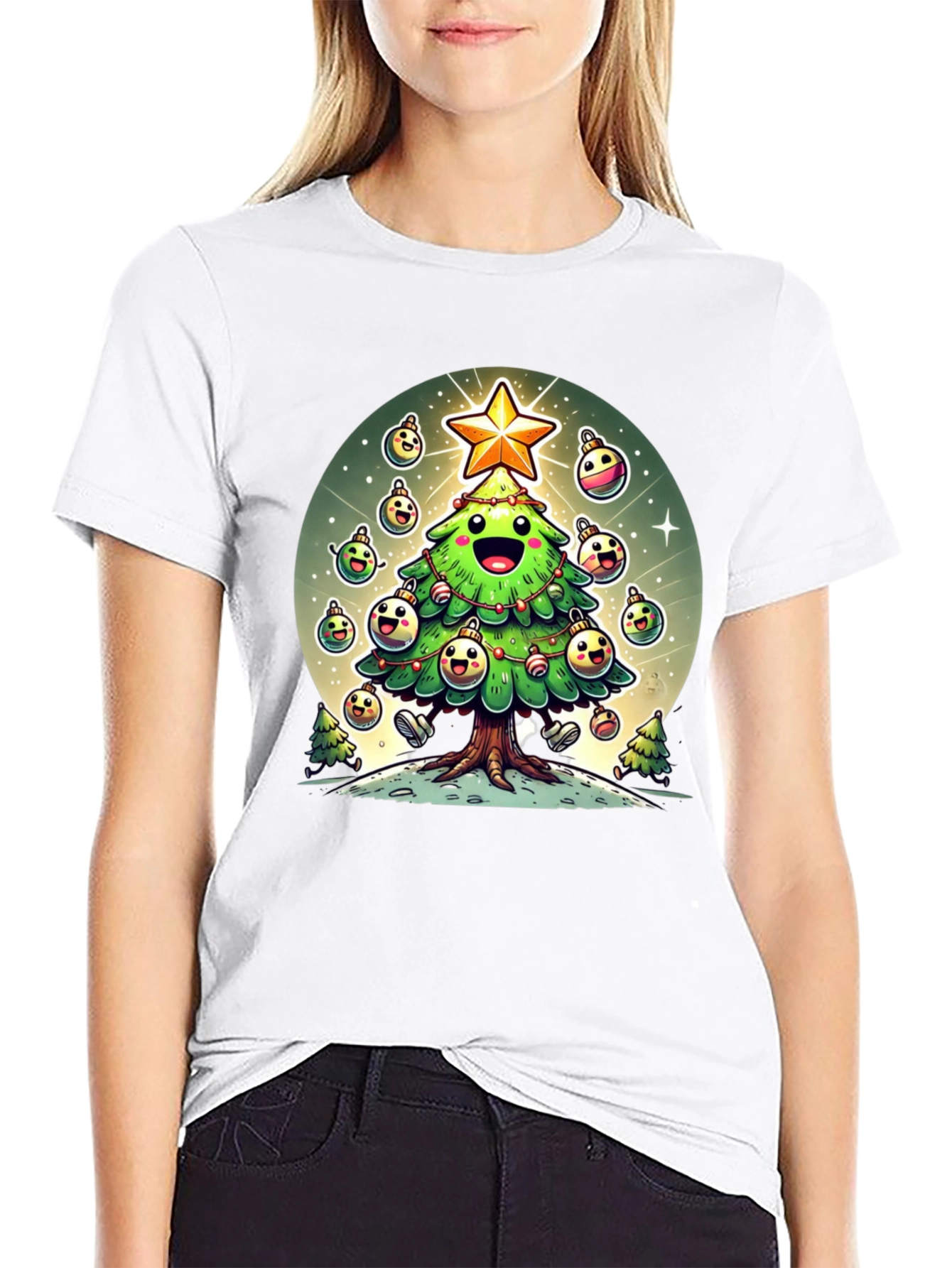 Festive Christmas Tree Graphic Tee - Holiday Cheer
