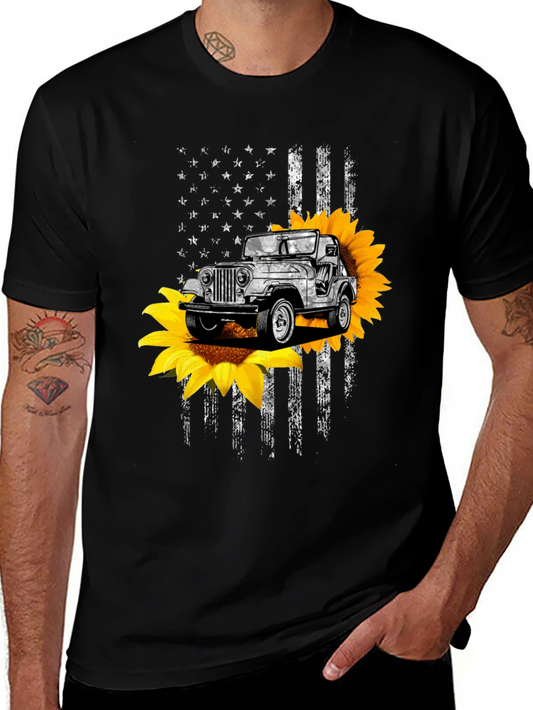 American Flag Jeep Sunflower Graphic Tee