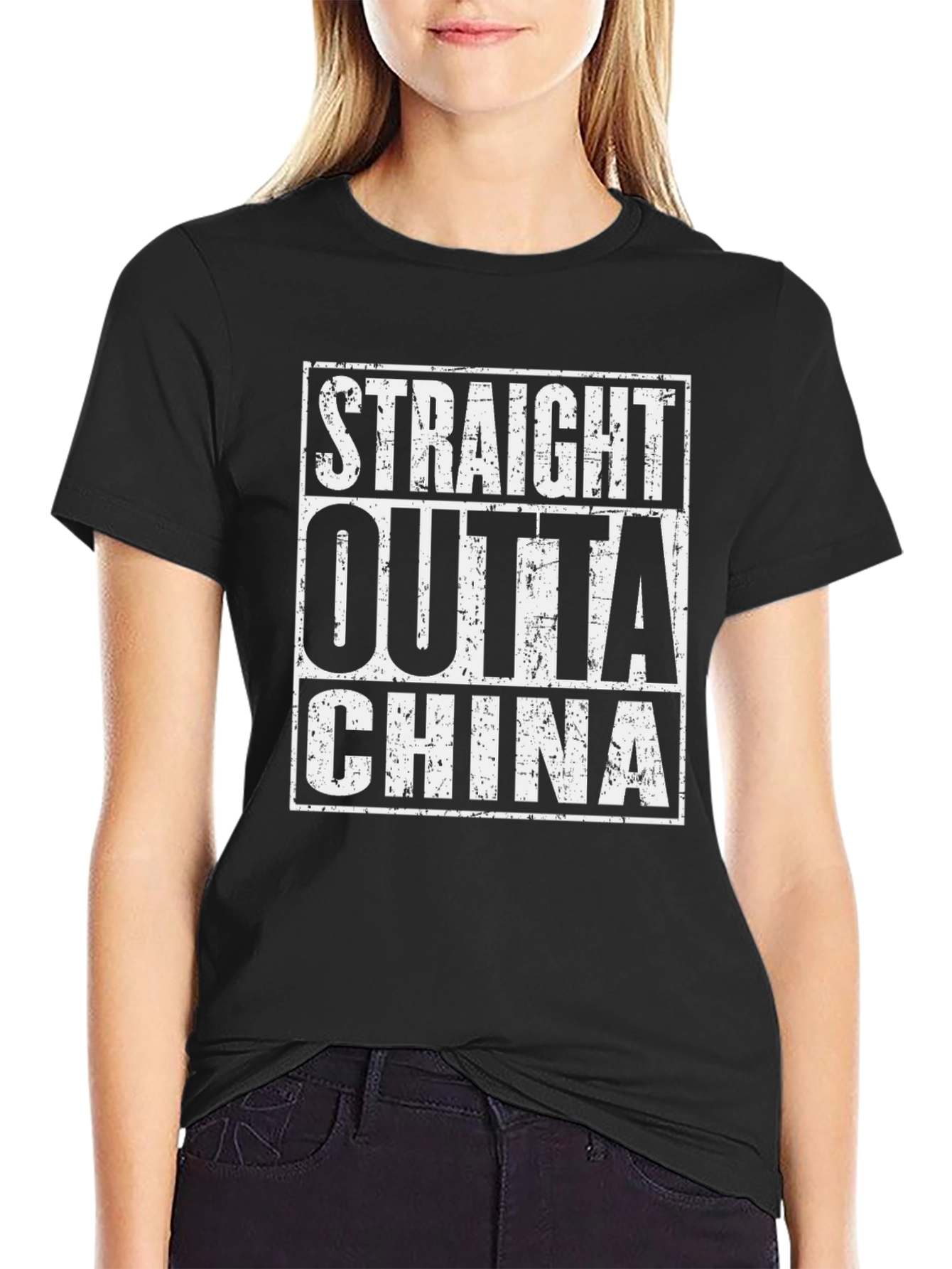 Straight Outta China Graphic Tee - Black Cotton T-Shirt