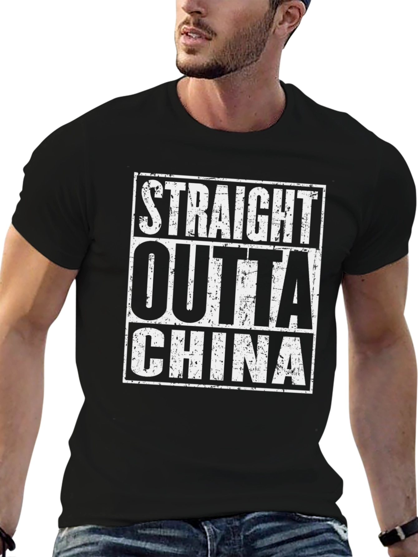 Straight Outta China Graphic Tee - Black Cotton T-Shirt