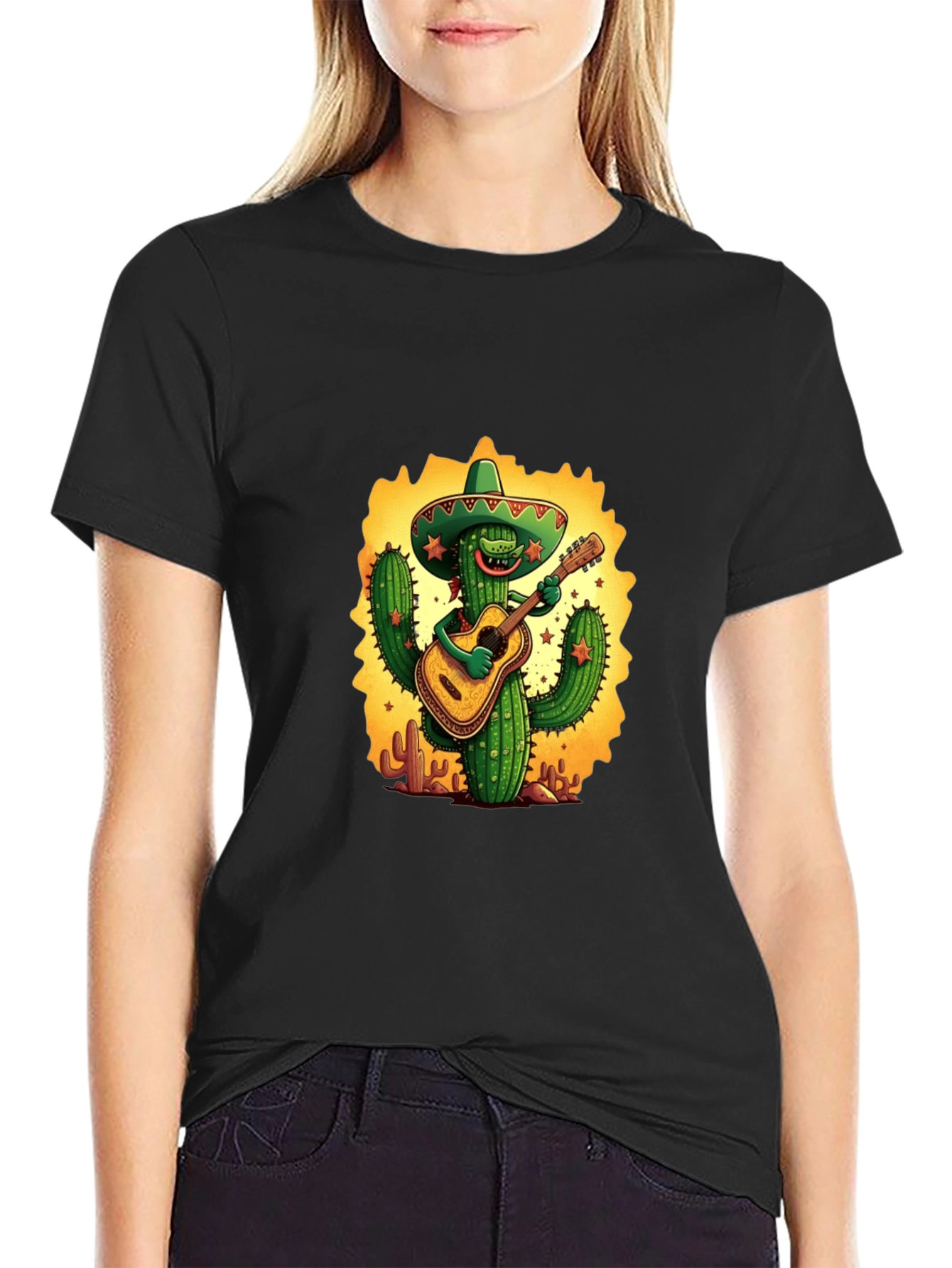 Cactus Guitarist Graphic Tee - Black T-Shirt