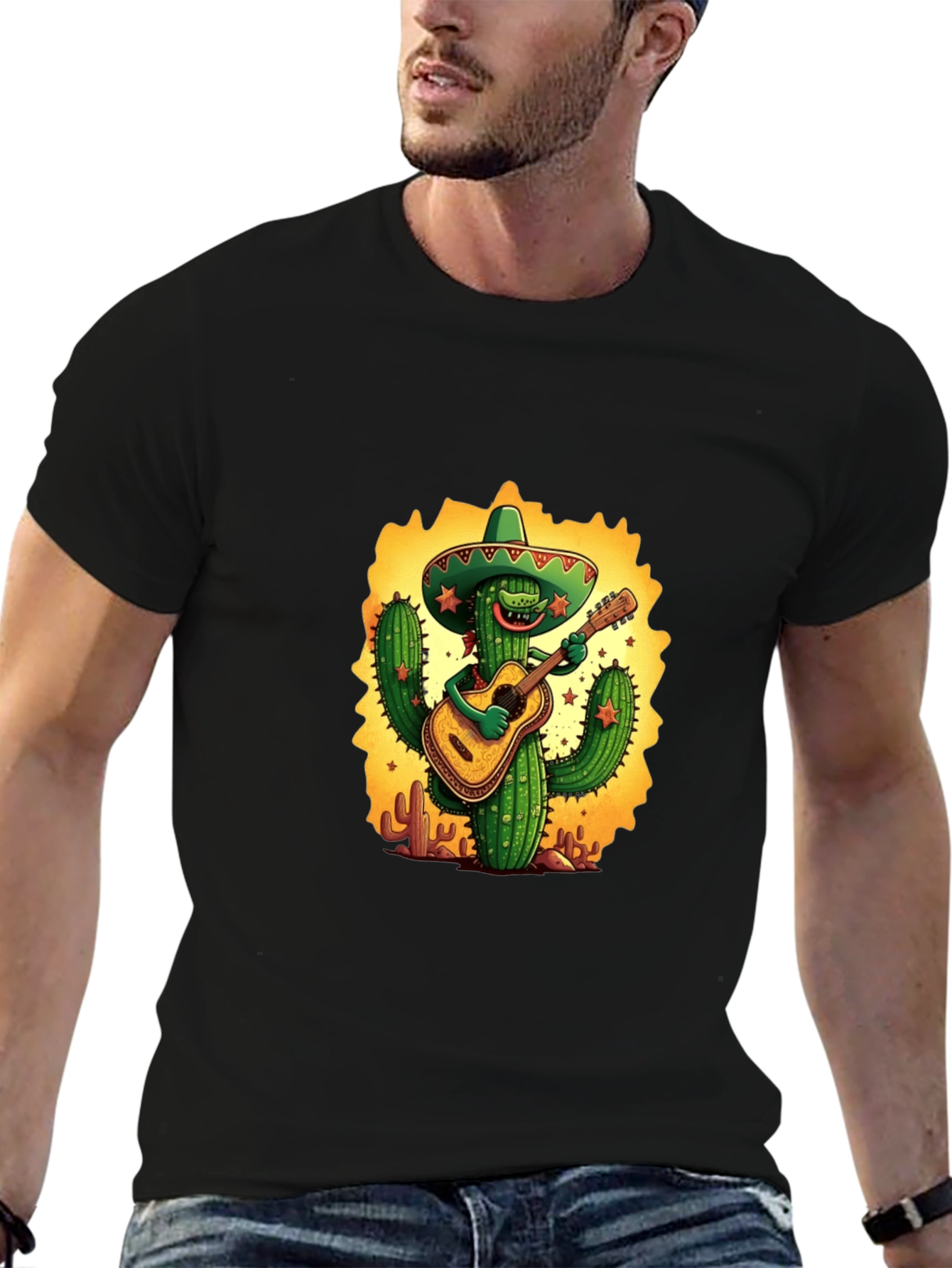 Cactus Guitarist Graphic Tee - Black T-Shirt