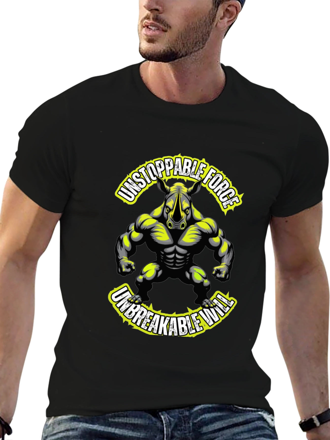 Unstoppable Force Rhino Graphic Tee - Black