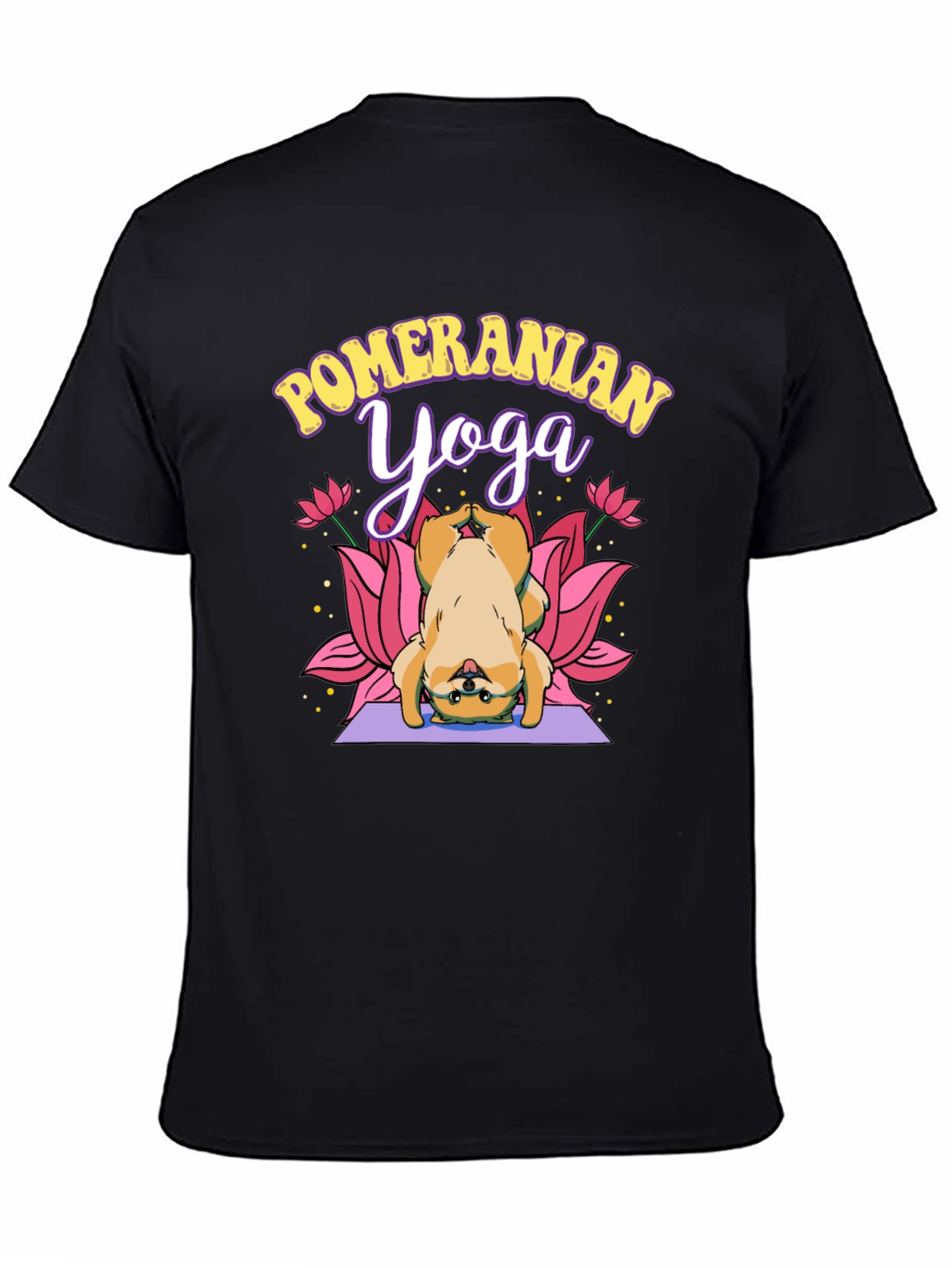 Pomeranian Yoga Black T-Shirt